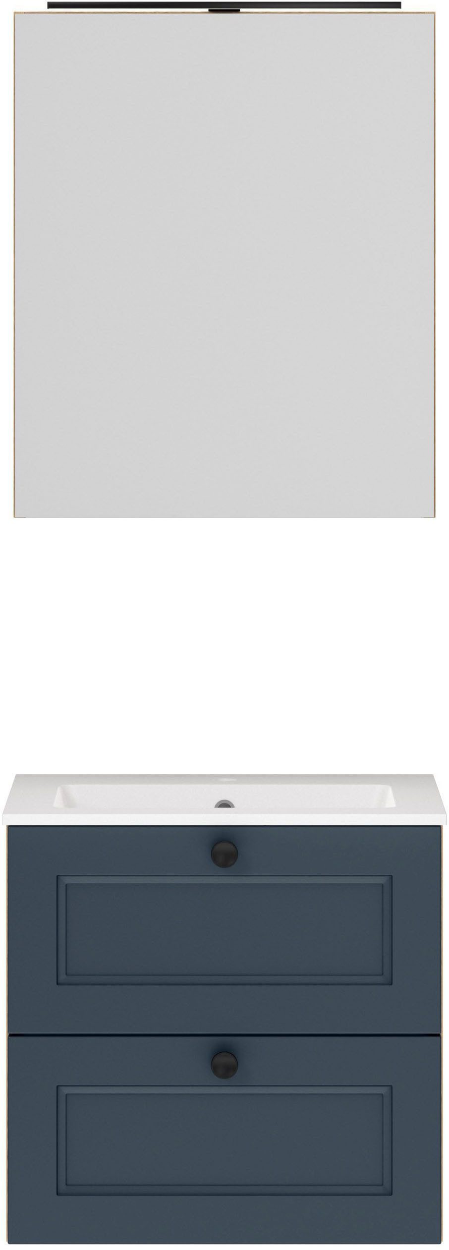 nobilia® Badmöbel-Set Cascada, (Set, 2-St., mit Waschbecken, inkl. Spiegelschrank mit Beleuchtung), vormontiert, mit Soft-Close, in vier Breiten