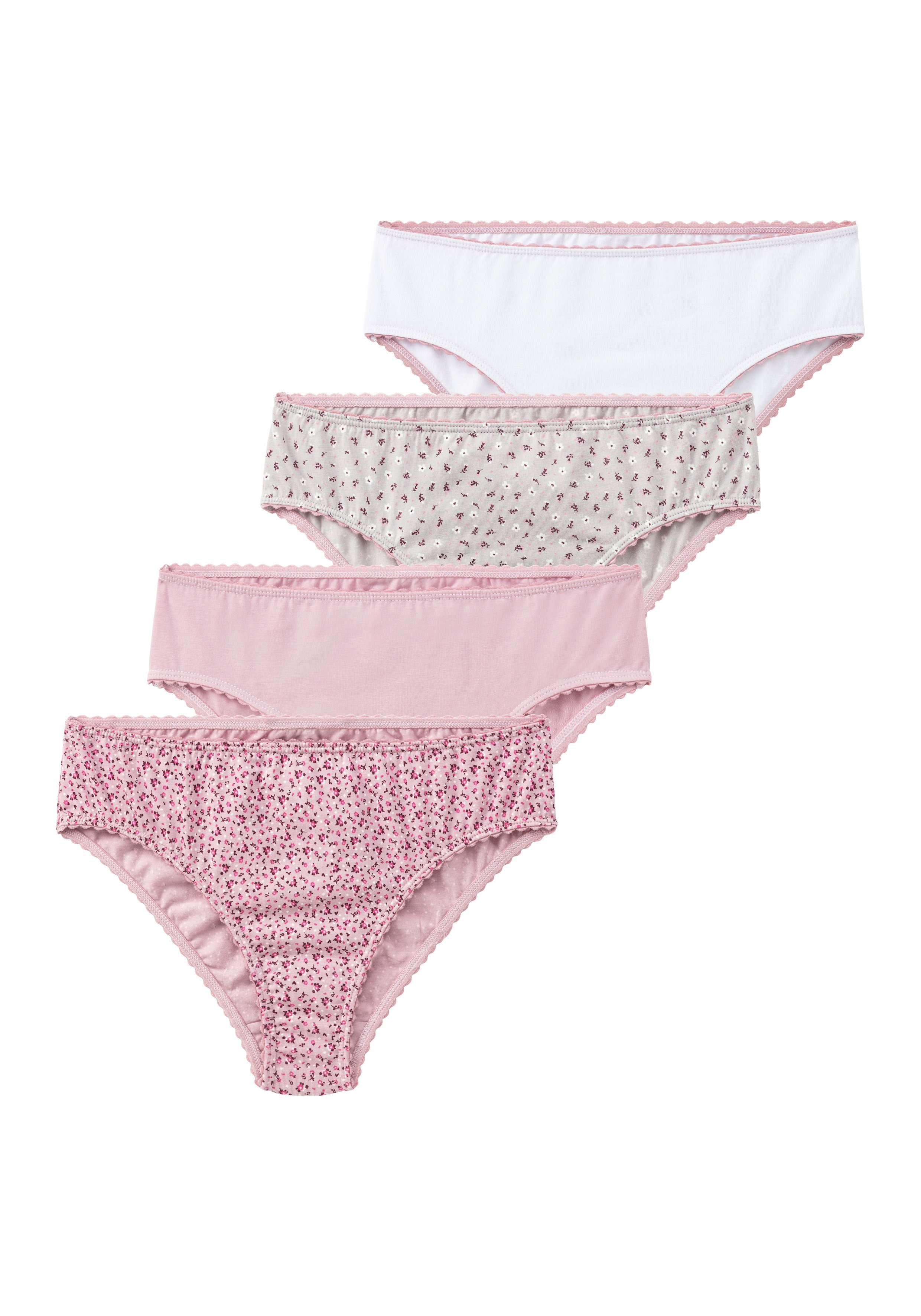 Vivance Slip (Packung, 4-St) rosa-uni, rosa-geblümt, + grau-geblümt, in Millefleur-Design Uni einer Packung weiß-uni