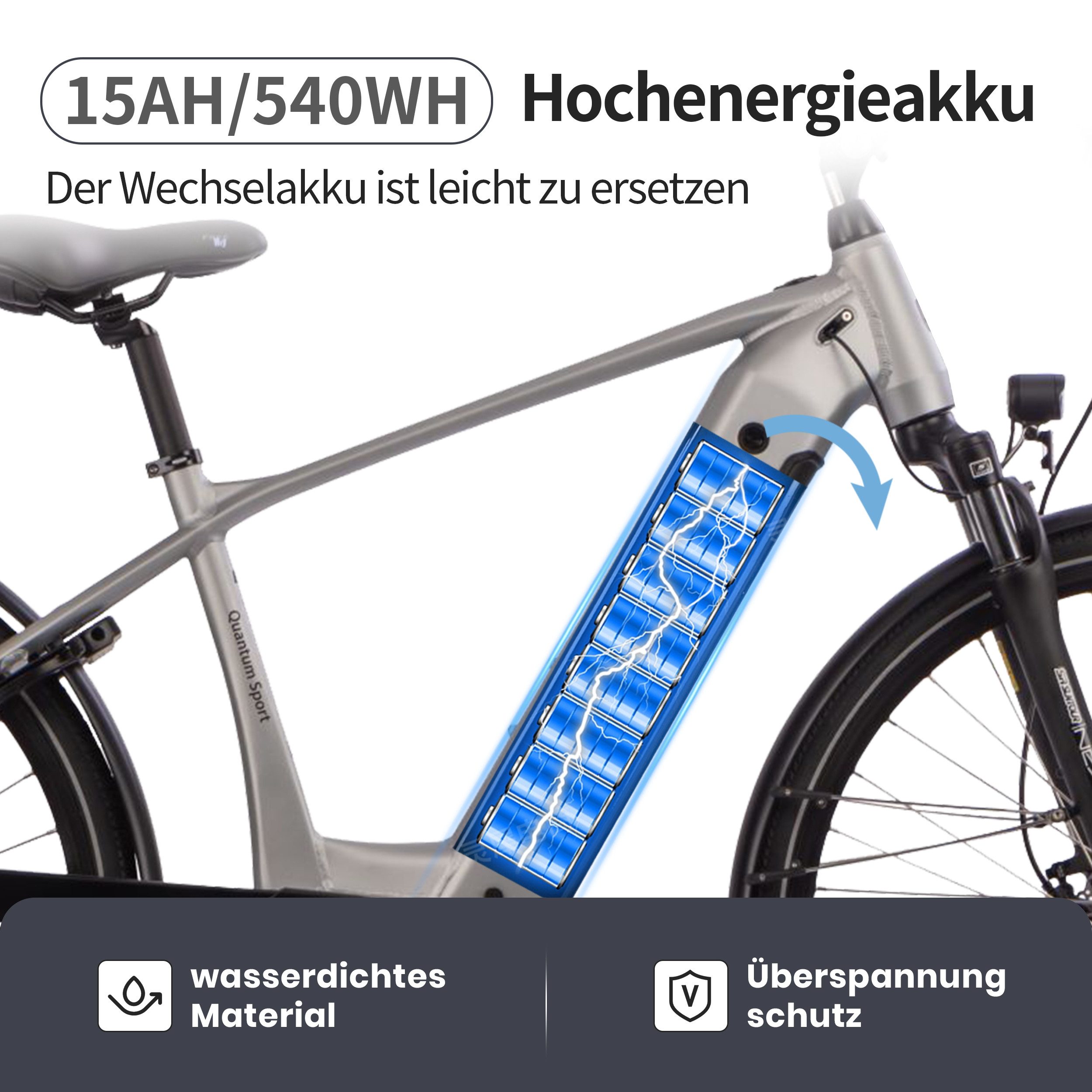 SAXXX E-Bike Trekkingrad 28 Zoll für Damen u. Herren, SAXXX QSD, 540Wh, max. 110km, 130kg, 10 Gang SHIMANO Deore Schaltwerk, Kettenschaltung, Mittelmotor, 540 Wh, (mit entnehmbarem Akku, mit Akku-Schlüssel, mit Gepäckträger), StVZO Pedelec, hydr. Scheibenbremsen, vormontiert zu 95 %