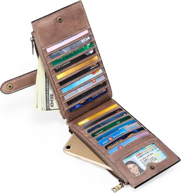 GOIACII Geldbörse Aufbewahrungsbedürfnisse (Große Damen-Geldbörse aus Leder, Damenbrieftasche mit RFID-Schutz), Vielseitige Kreditkartenfächern, Ausweisfenstern,Reißverschlusstaschen