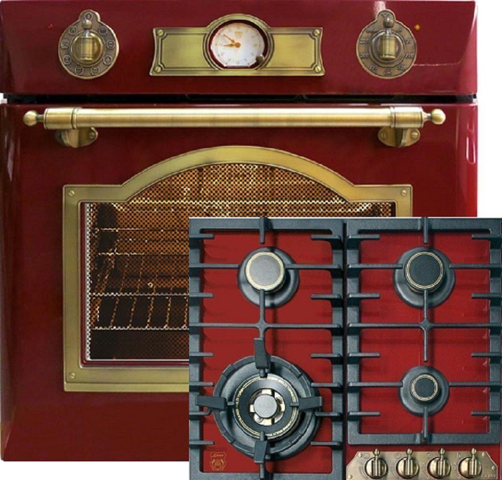 Kaiser Küchengeräte Backofen-Set Herd Set Autark Elektro Einbau Backofen Autark 60cm 67L mit Gas-Kochfeld 60 cm EH 6355 RotEm+KCG 6335 RotEm.,., mit 1-fach-Teleskopauszug