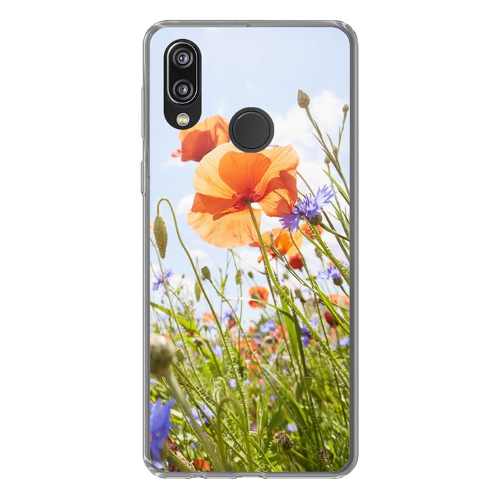 MuchoWow Handyhülle Blumen - Mohn - Frühling - Natur - Rot - Blau Handyhülle Huawei P20 Lite (2019) Handy Case Silikon Bumper Case