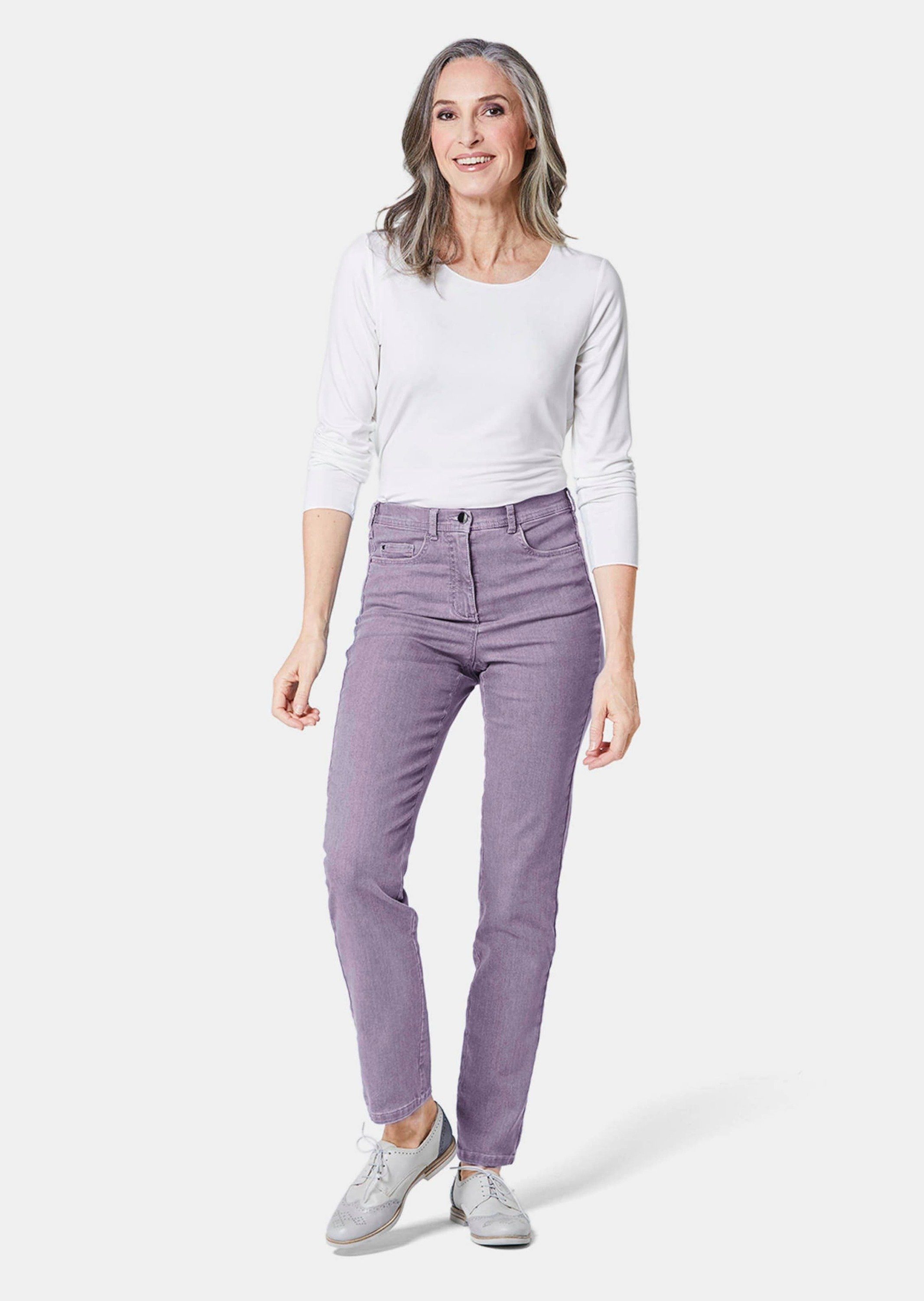 GOLDNER Bequeme Jeans Kurzgröße: lavendel High-Stretch-Jeanshose Bequeme