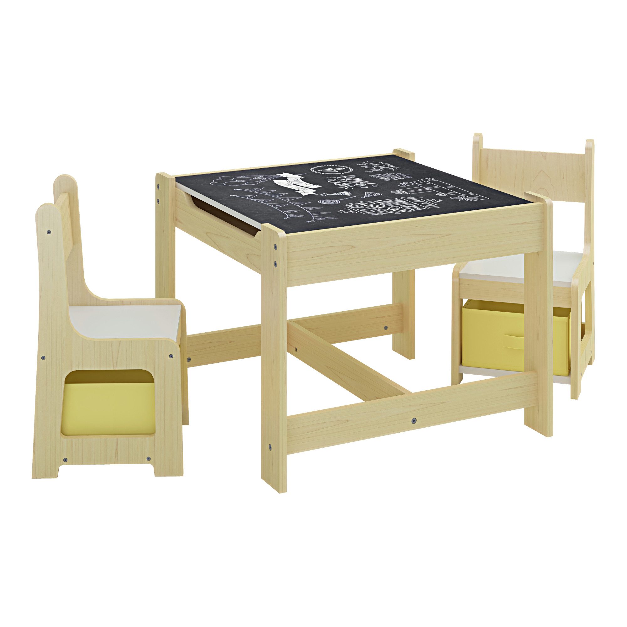 en.casa Kinderschreibtisch (1 Tisch, 2 Stühle), »Irixoa« Kindersitzgruppe Tisch mit 2 Stühlen Natur