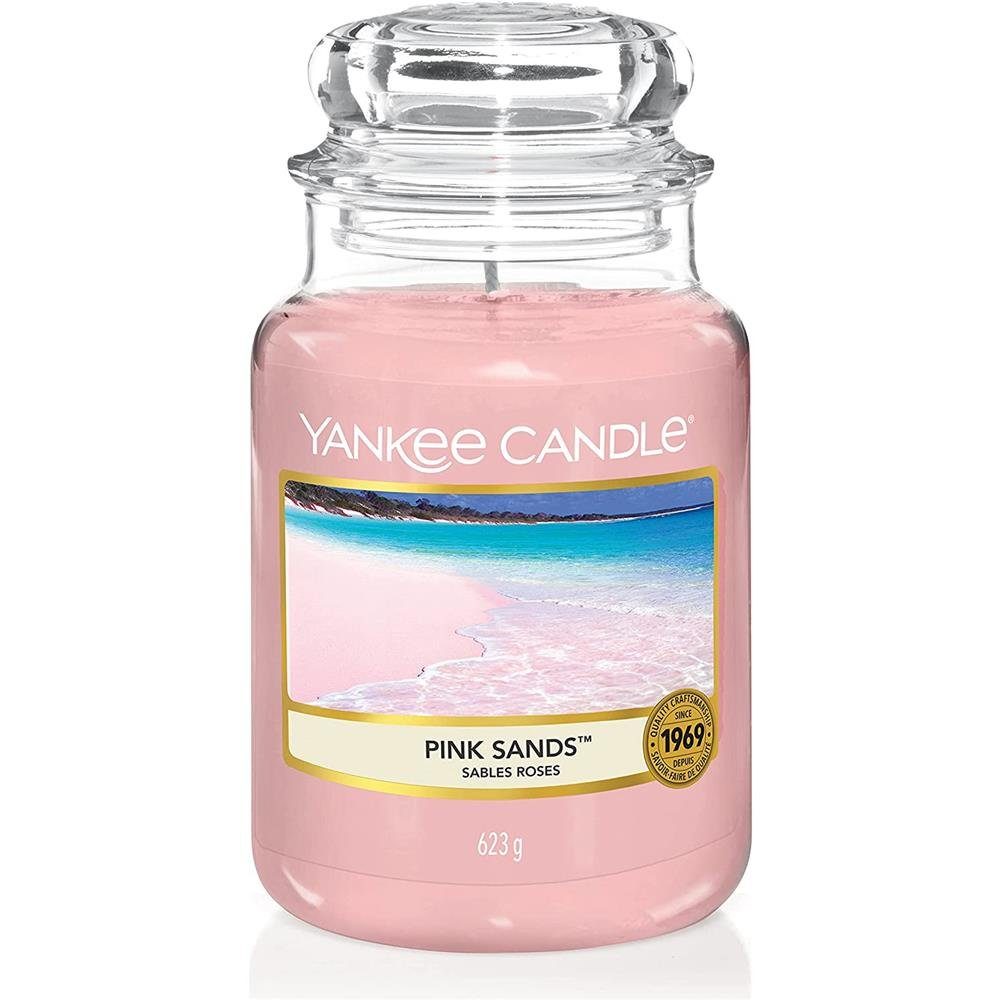 Yankee Candle Duftkerze Pink Sands, im Glas, frischer Zitrusduft mit duftenden Blumen und Vanille