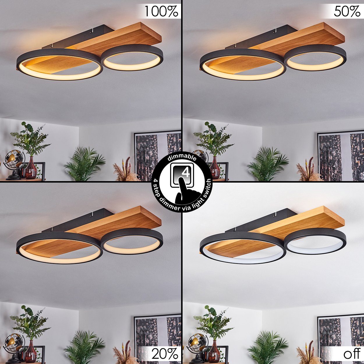 hofstein Deckenleuchte »Caces« dimmbare Deckenlampe aus Metall/Holz, 3000 Kelvin