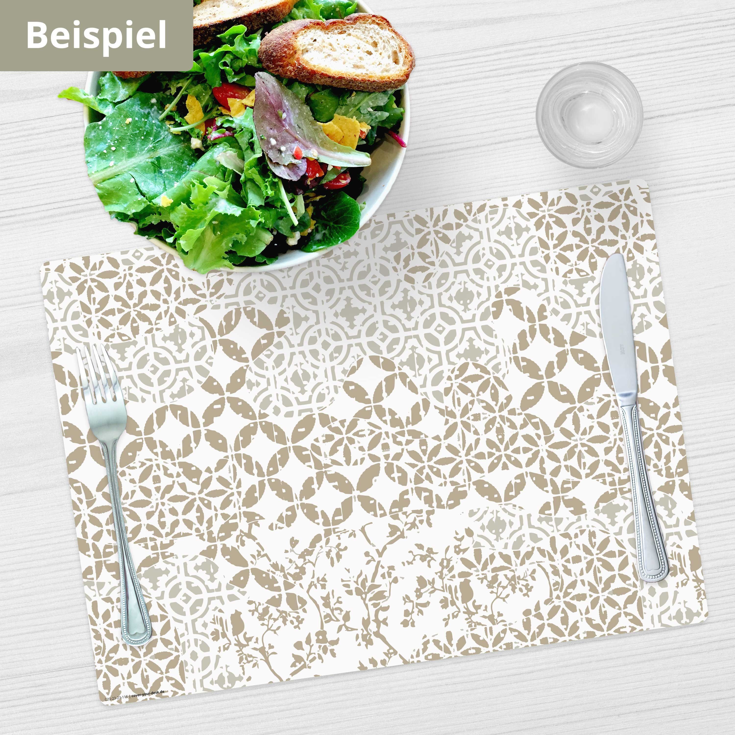 Tischsetmacher Platzset Tischset,  Platzset abwaschbar - Vintage Tapeten Muster, (aus erstklassigem Vinyl, 4-St., 44 x 32 cm / beige), Made in Germany