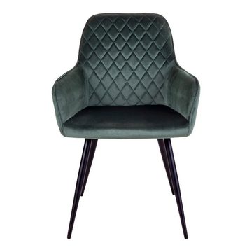 House Nordic Esszimmerstuhl Harbo Dining Chair – Esszimmerstuhl aus Samt, grün mit schwarzen Be...