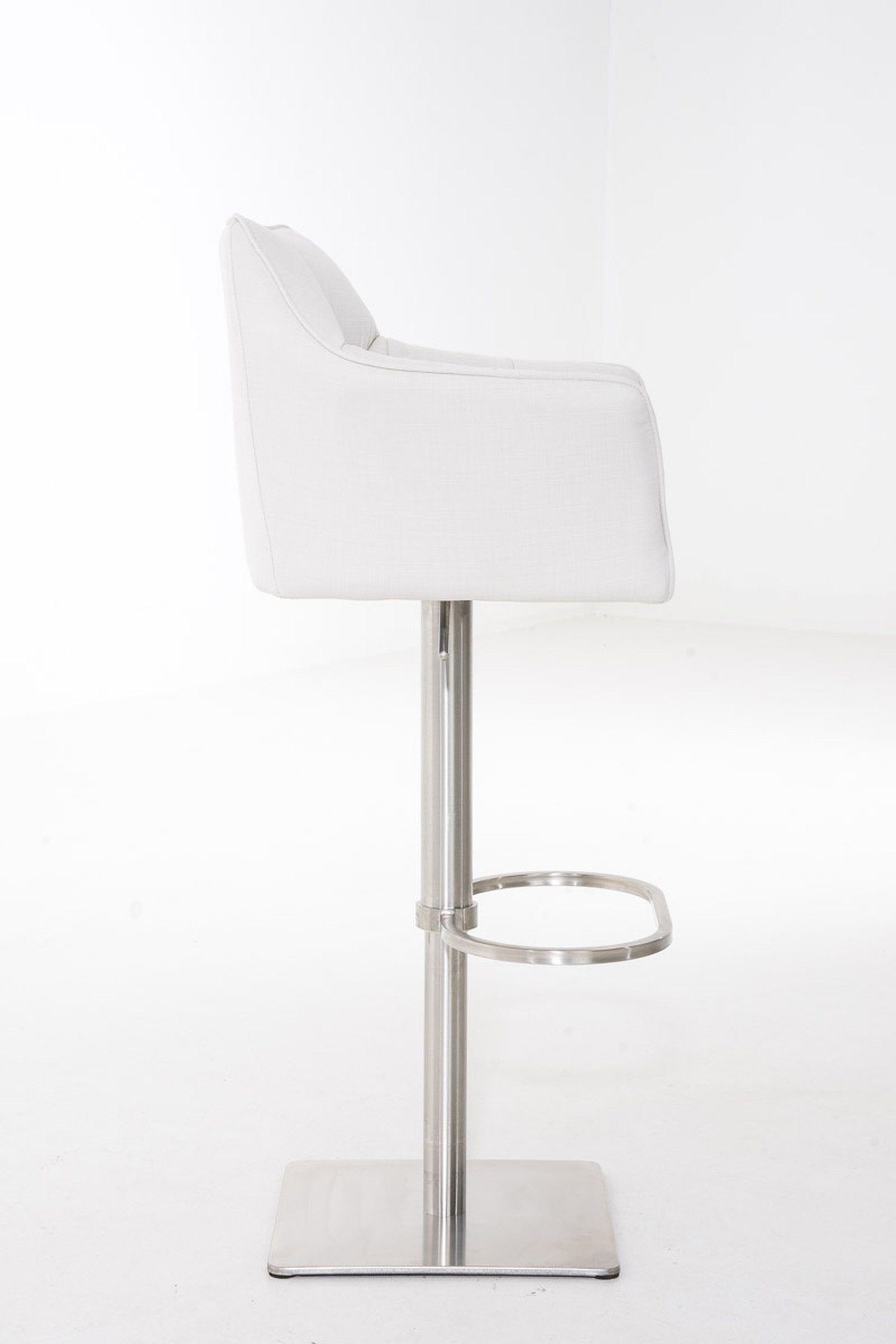 Damaso - und Hocker Sitzfläche: Küche), 360° für Fußstütze - (mit drehbar Edelstahl Rückenlehne TPFLiving Weiß Barhocker Gestell & Stoff Theke -