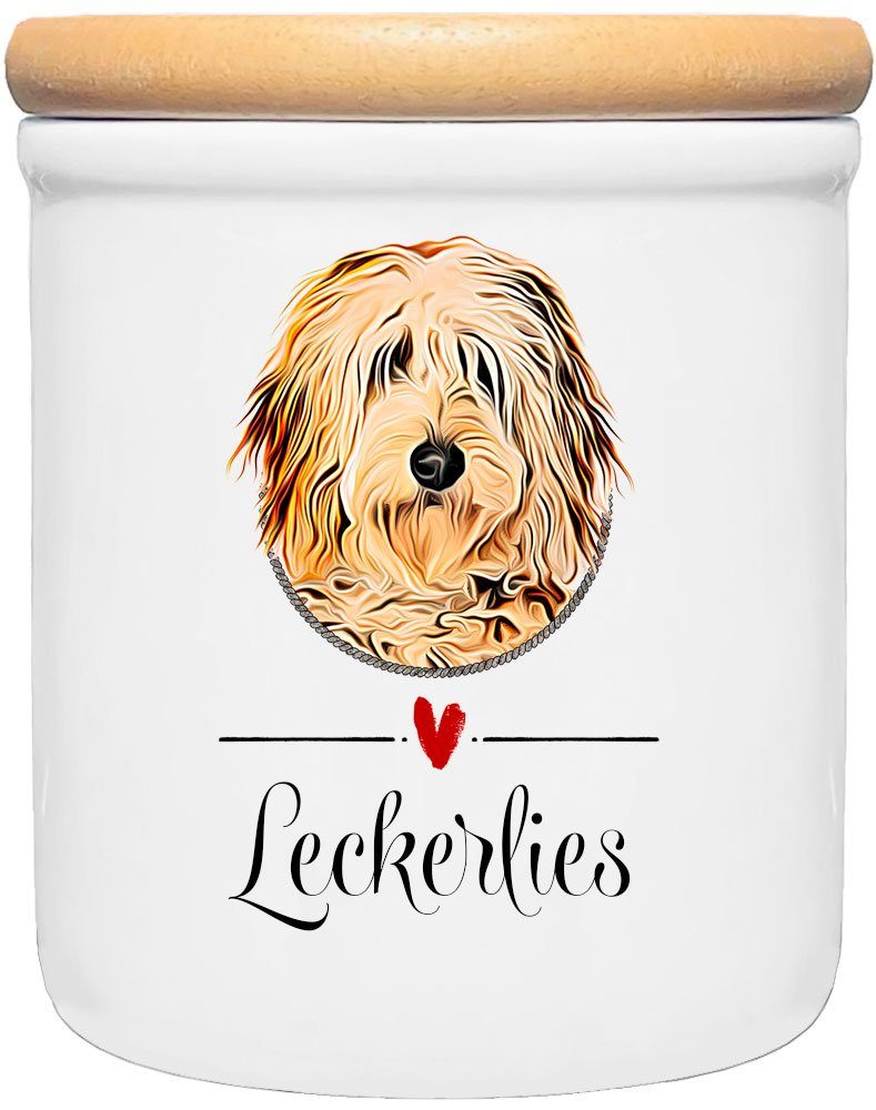 Cadouri Vorratsdose DOODLE - Leckerlidose Hund - für Hundekekse, Keramik, (Leckerlidose mit Hunderasse, 2-tlg., 1x Keramikdose mit Holzdeckel), Hundekeksdose, handgefertigt in Deutschland, für Hundebesitzer, 400 ml