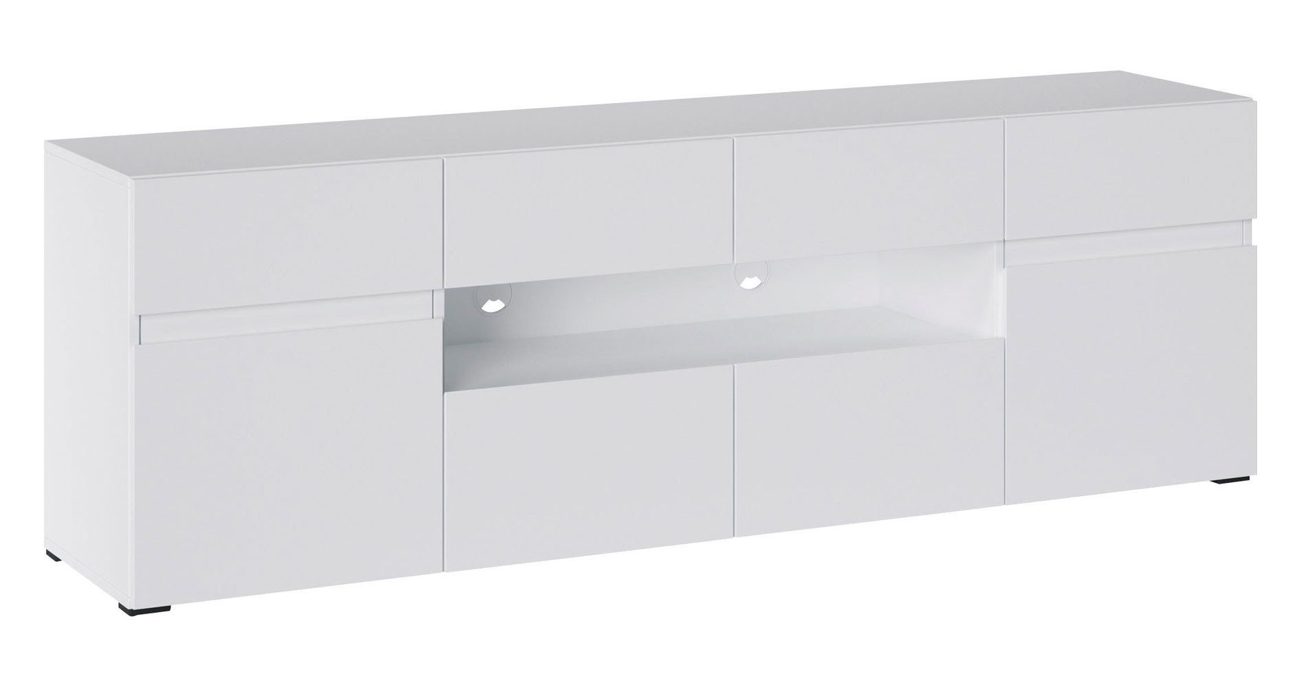Feldmann-Wohnen Lowboard Rimini (2 Türen, 2 Einlegeböden, 2 Schubladen, 1 St., moderne Optik, Grifflos, Füße aus Kunststoff, mit Kabelmanagement), 180cm weiß grifflos 2-türig