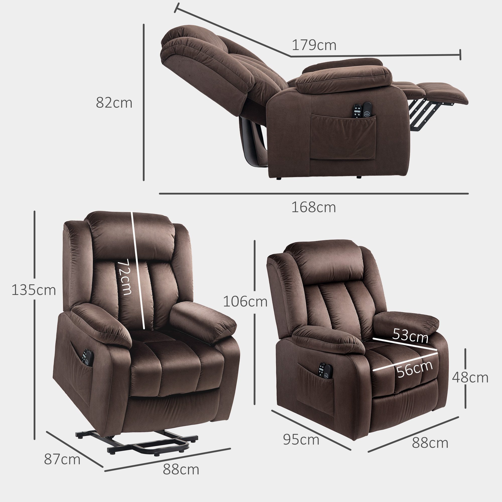HOMCOM Massagesessel Fernsehsessel mit Aufstehhilfe und Liegefunktion, Vibrationsmassage (TV-Sessel, 1-St., Relaxsessel), mit Taschenfederkern, Seitentasche und – Bild 3 von 5