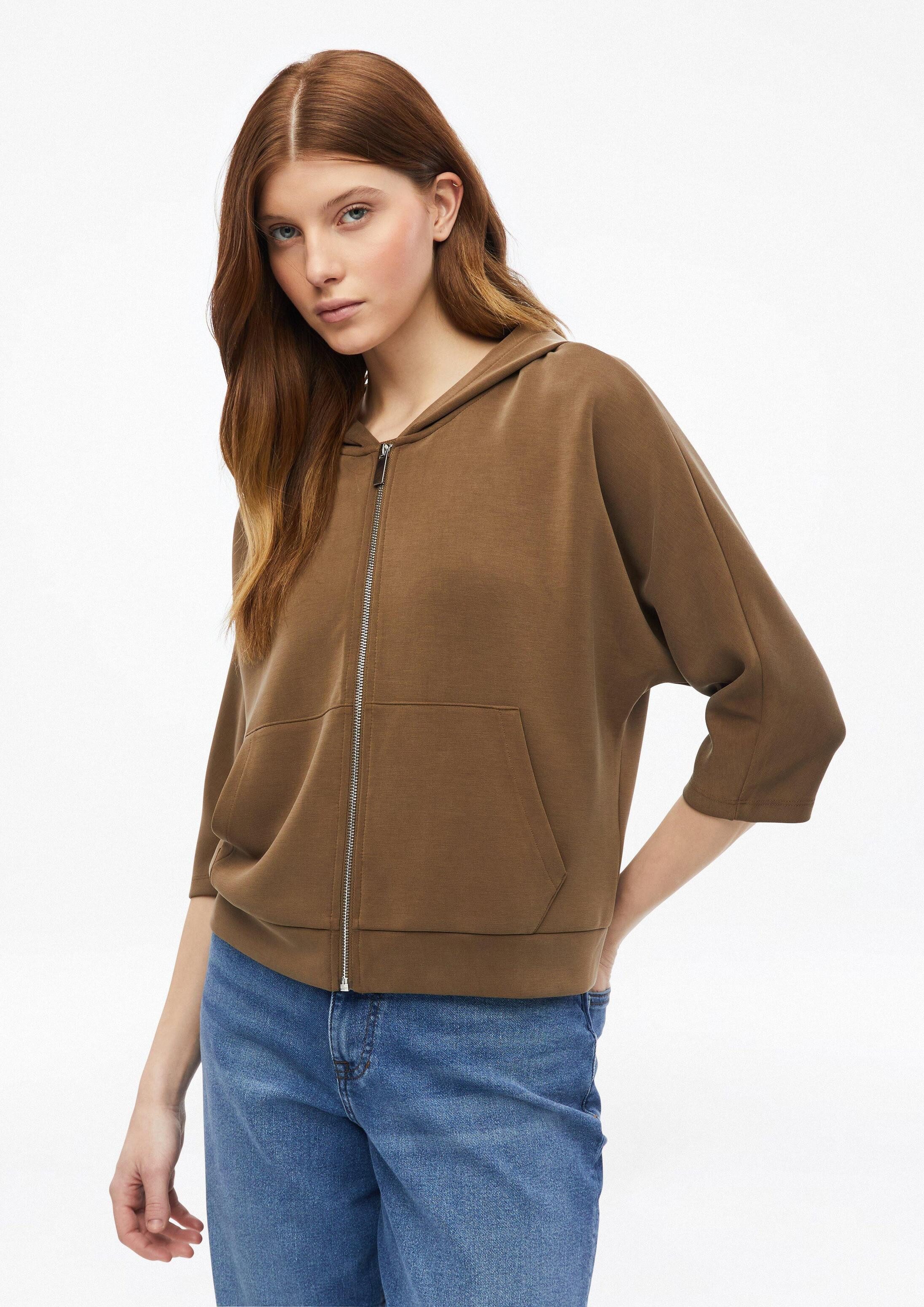s.Oliver Sweatjacke Sweatshirt Jacke Sweatjacke aus Scuba mit weitem 3/4-Arm