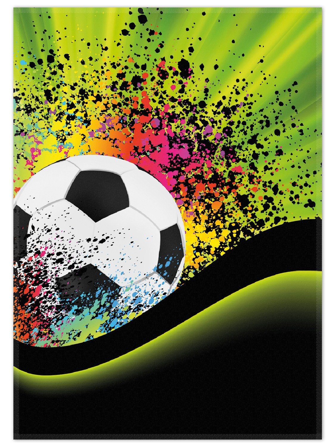 Wallario Teppich Fußball - Design Wellen und Regenbogen in grün, rechteckig, rutschfest