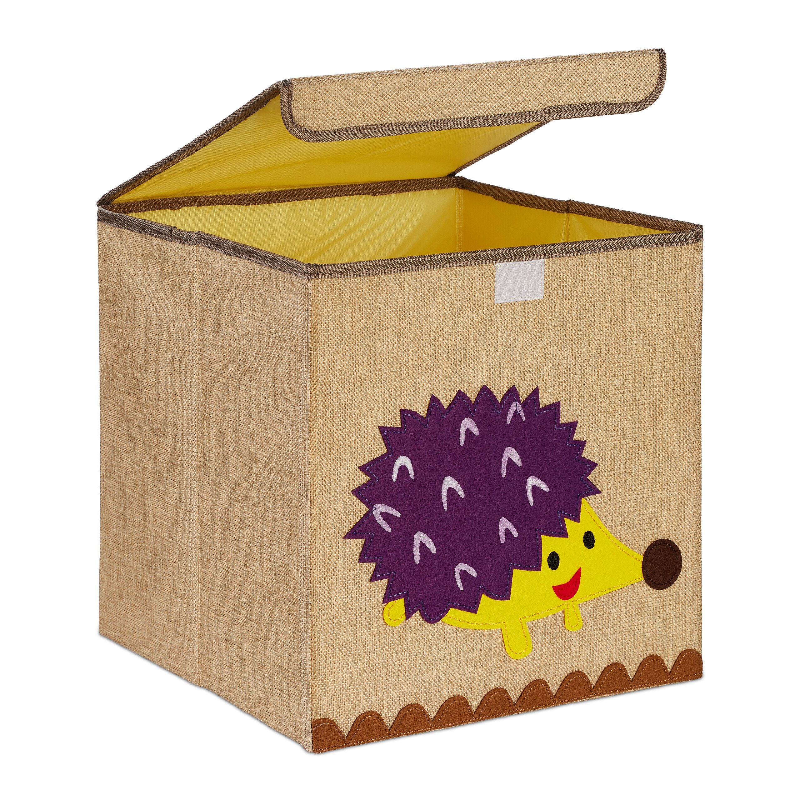 relaxdays Aufbewahrungsbox Aufbewahrungsbox Igel Beige Gelb Lila für Kinder