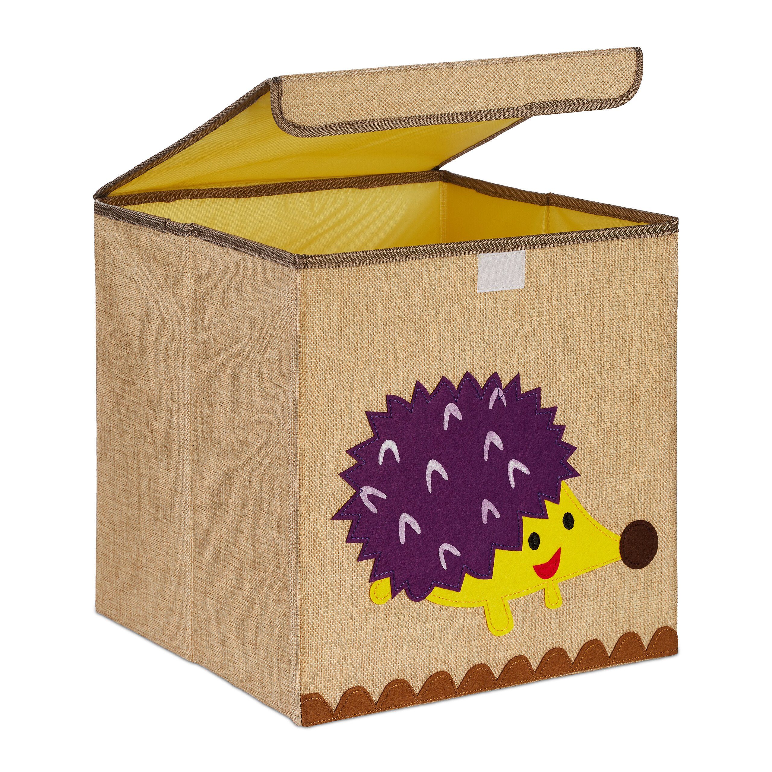 relaxdays Aufbewahrungsbox Aufbewahrungsbox für Kinder, Igel Beige Lila Gelb