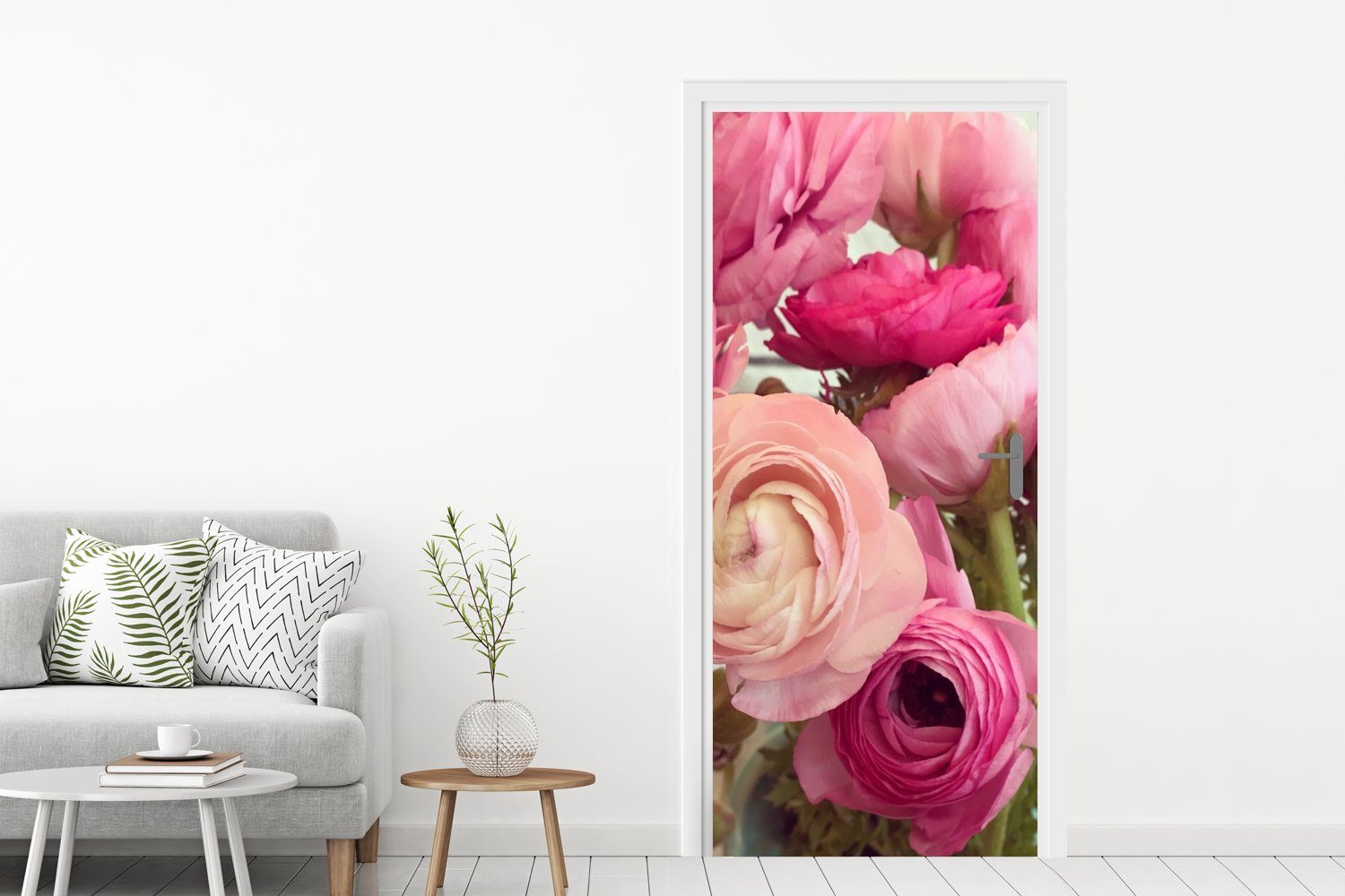 Vase mit Türaufkleber, Eine (1 für 75x205 rosa Butterblumen, cm MuchoWow Türtapete Tür, Matt, bedruckt, St), Fototapete gefüllt