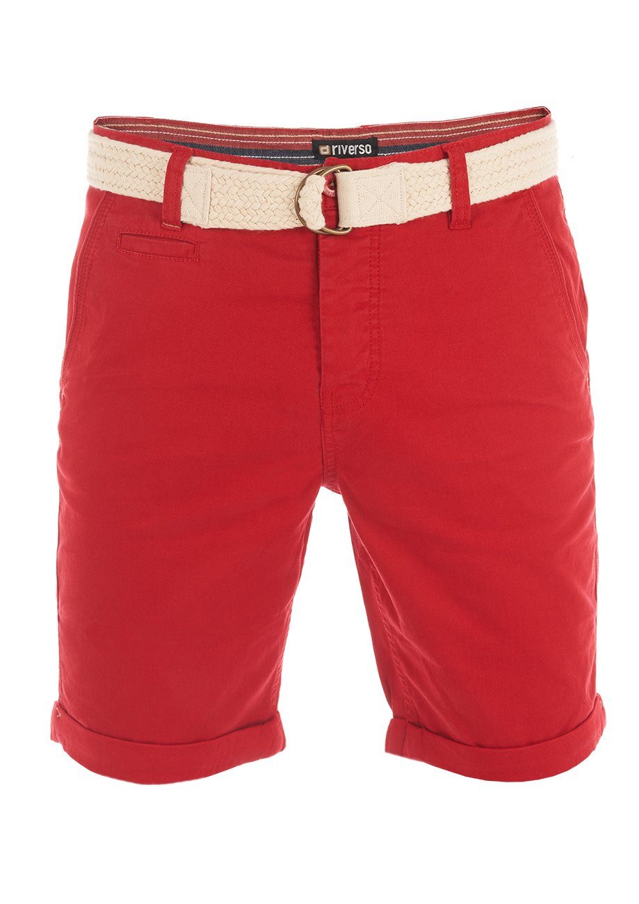 riverso Chinoshorts Herren Shorts RIVHenry Regular Fit Bermudashorts mit Gürtel Middle Red