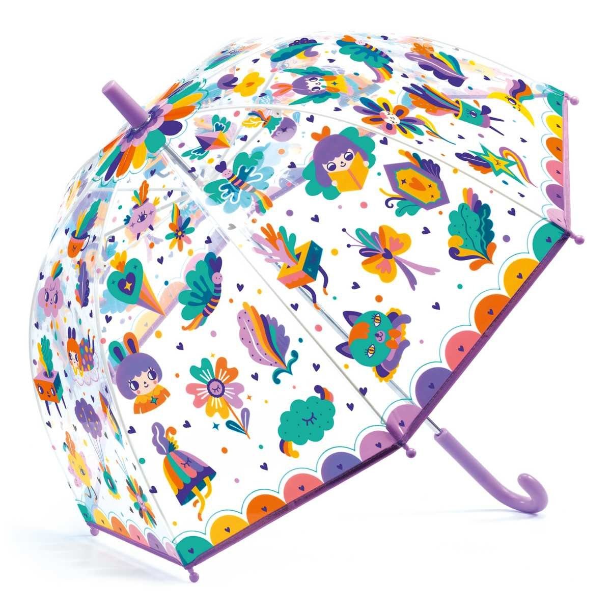 DJECO Stockregenschirm Regenschirm Pop mit niedlichen Motiven in Regenbogenfarben DD04705