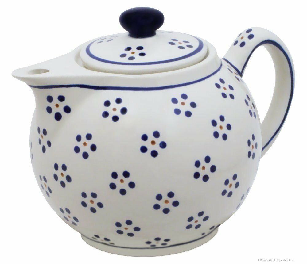 Bunzlauer Keramik Teekanne 1L Teekanne mit spitzen Ausguss – Moderne, abgerundete Form, Dekor 1, 1,00 l