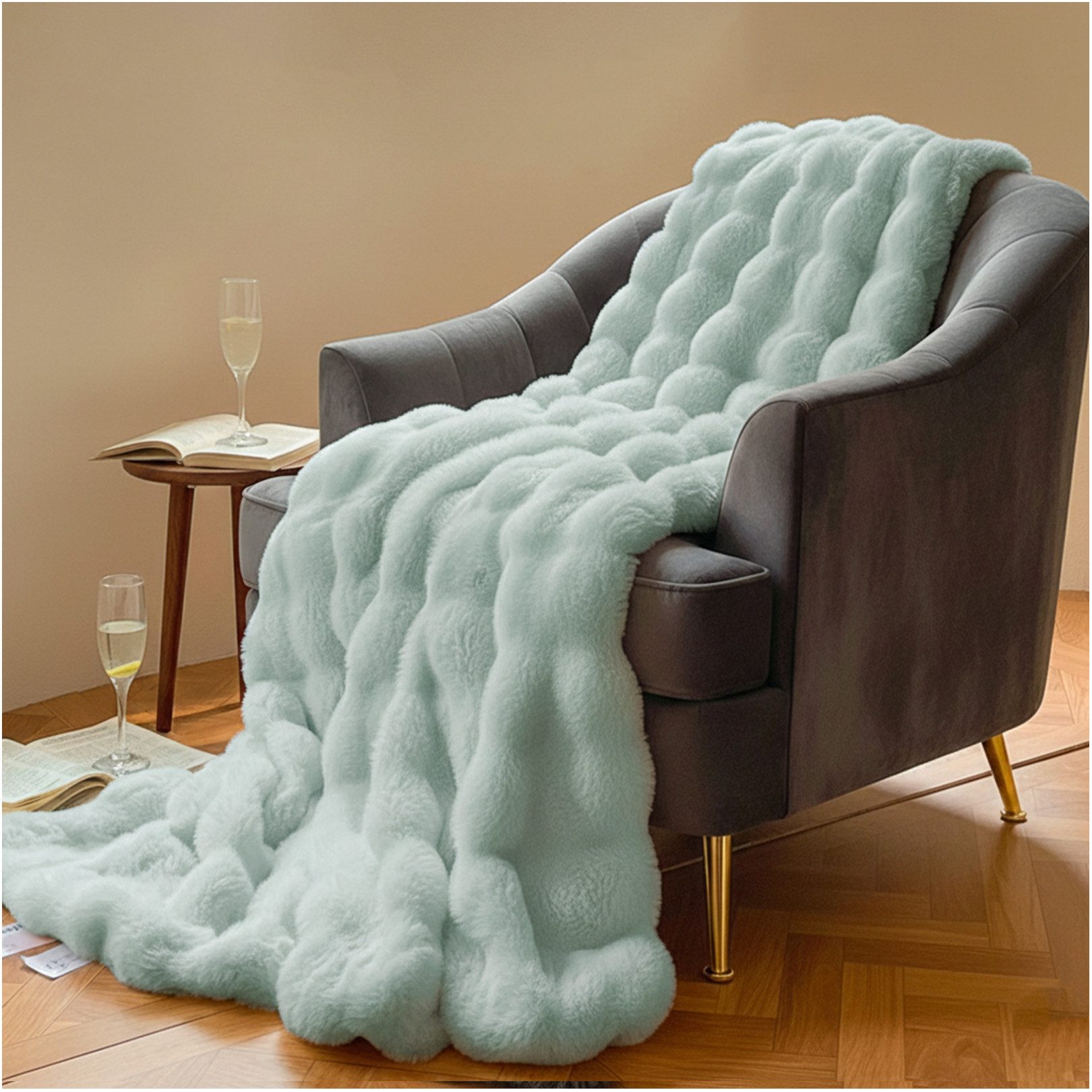 Wohndecke Kuscheldecke Kaninchen Plüsch Decke, KEAYOO, Kunstfell Warme Kuscheldecke für Couch Bett Sofa