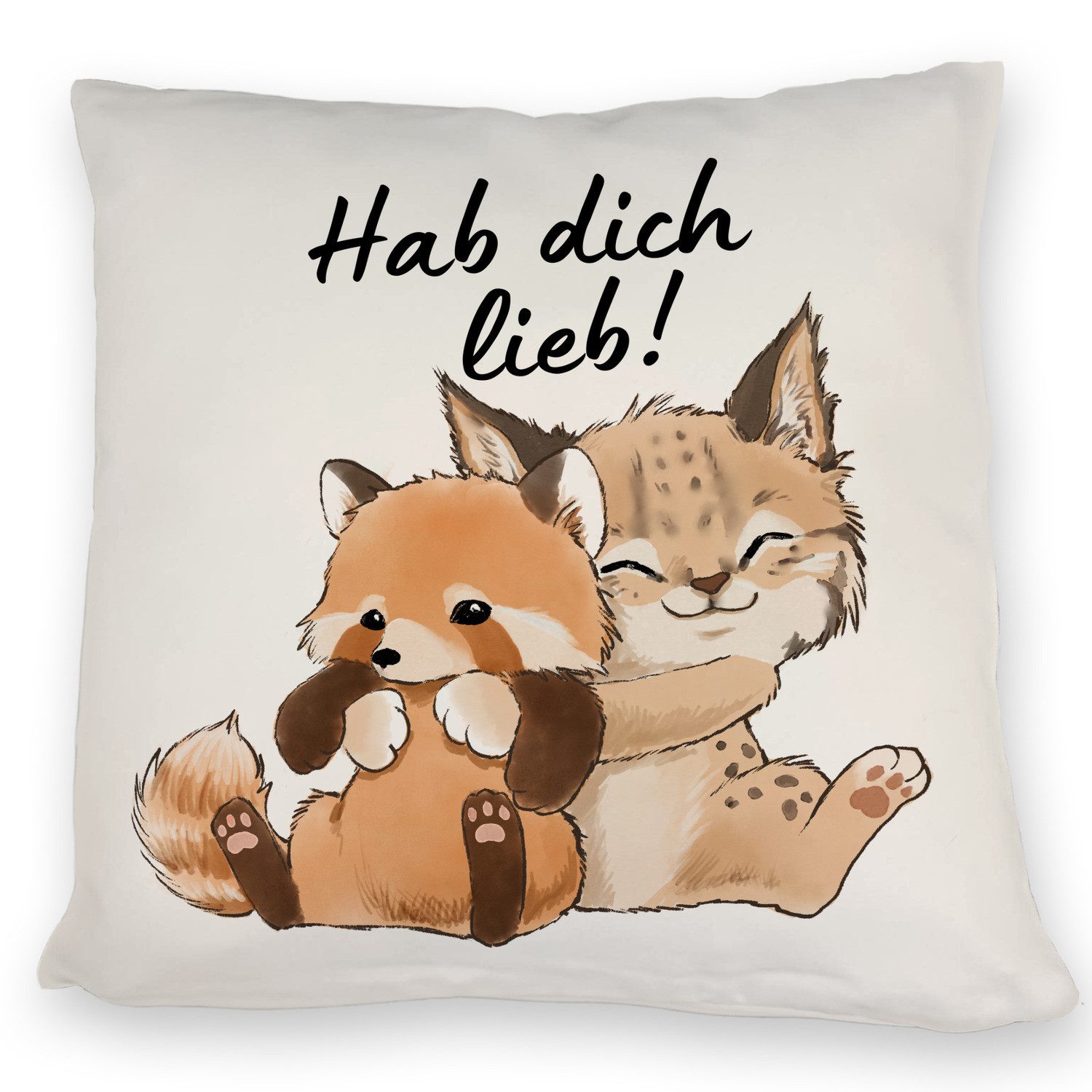 speecheese Dekokissen Luchs und Panda Kissen mit Spruch Hab dich lieb
