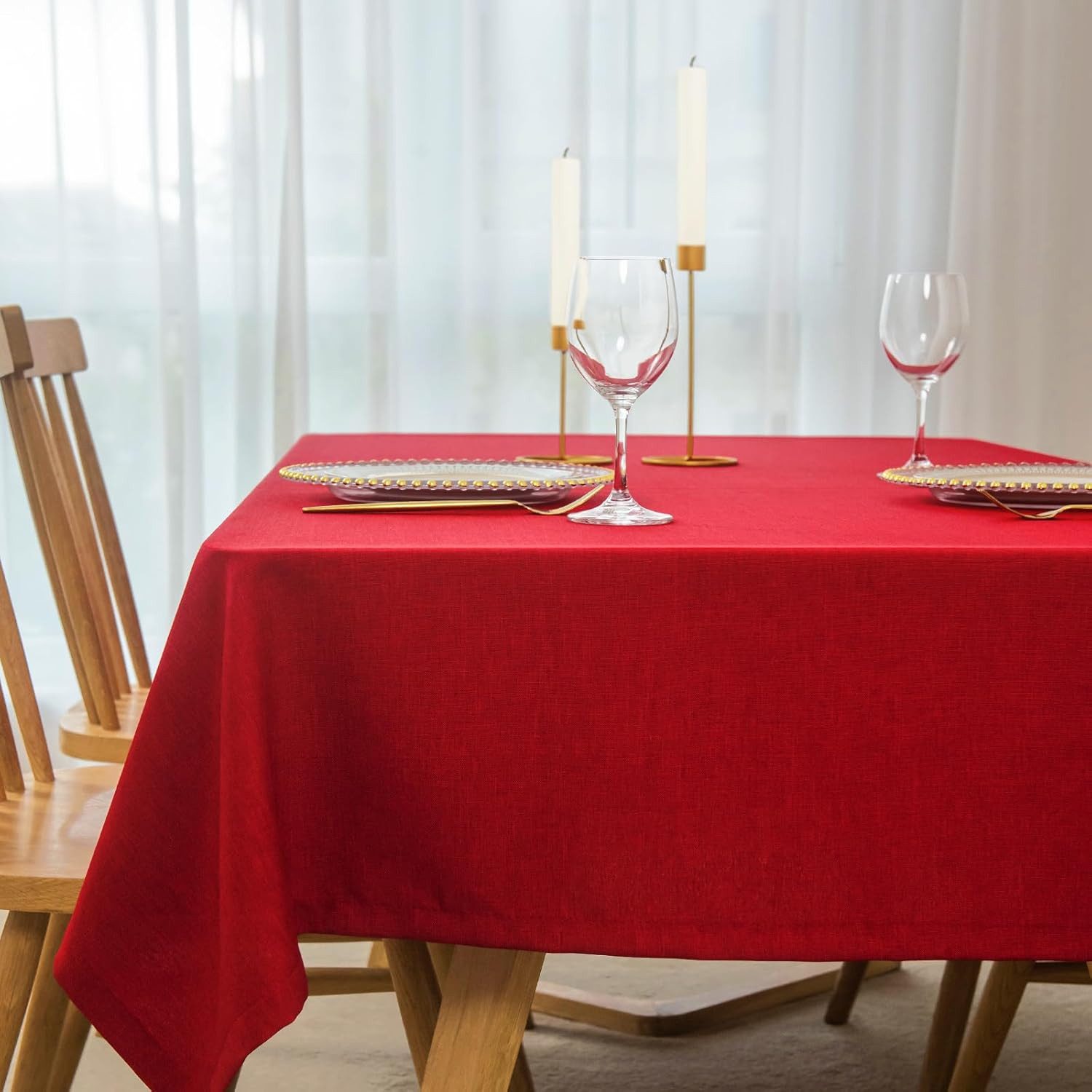 Woltu Tischdecke (1-tlg), Tischdecke Tischtuch waschbar eckig,rot