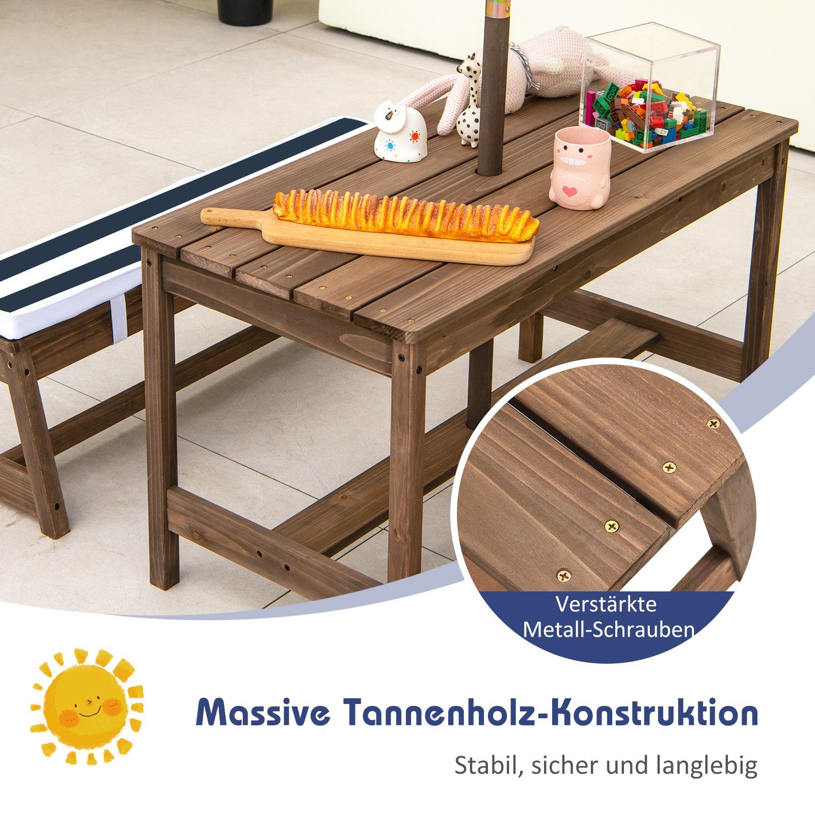 COSTWAY Garten-Kindersitzgruppe Picknicktisch, mit Sonnenschirm, aus günstig online kaufen