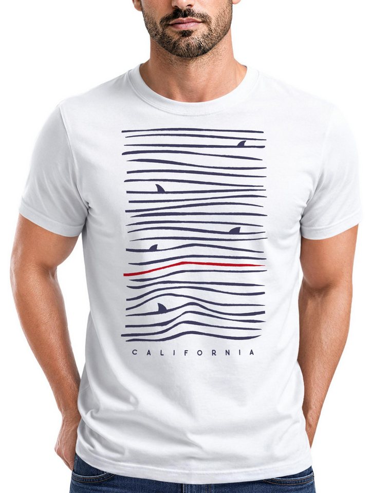 Neverless Print-Shirt Herren T-Shirt Frontprint Minimalismus Wellen Meer Aufdruck mit Print