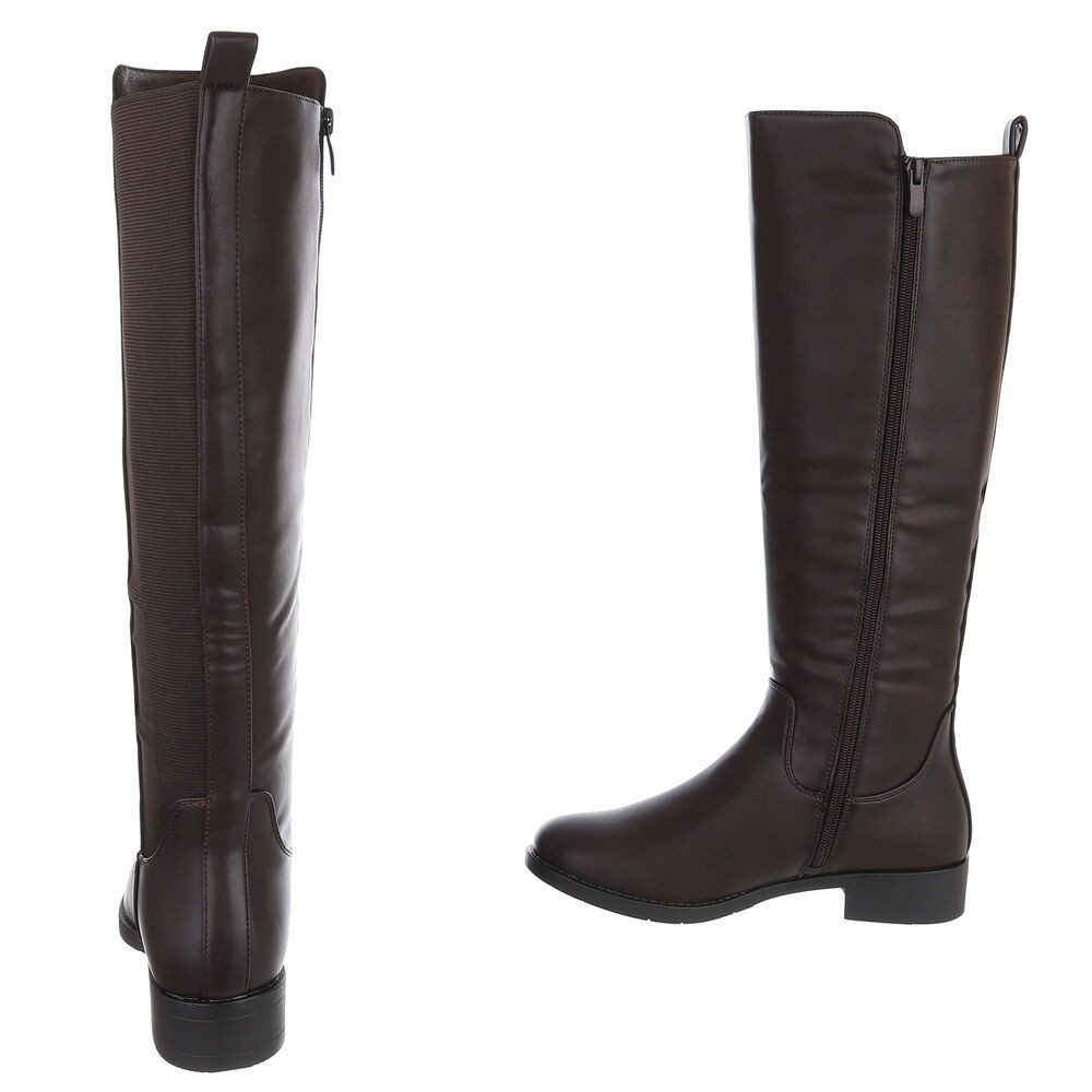 Ital-Design Damen Kniehoher Stiefel mit Stretch und Blockabsatz Stiefel (92600642) Blockabsatz Flache Stiefel in Braun – Bild 5 von 5