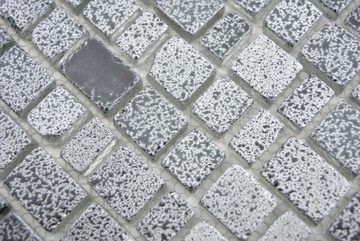 Mosani Mosaikfliesen Glasmosaik Mosaikmatte Mosaikbordüre PIXEL grau anthrazit schwarz
