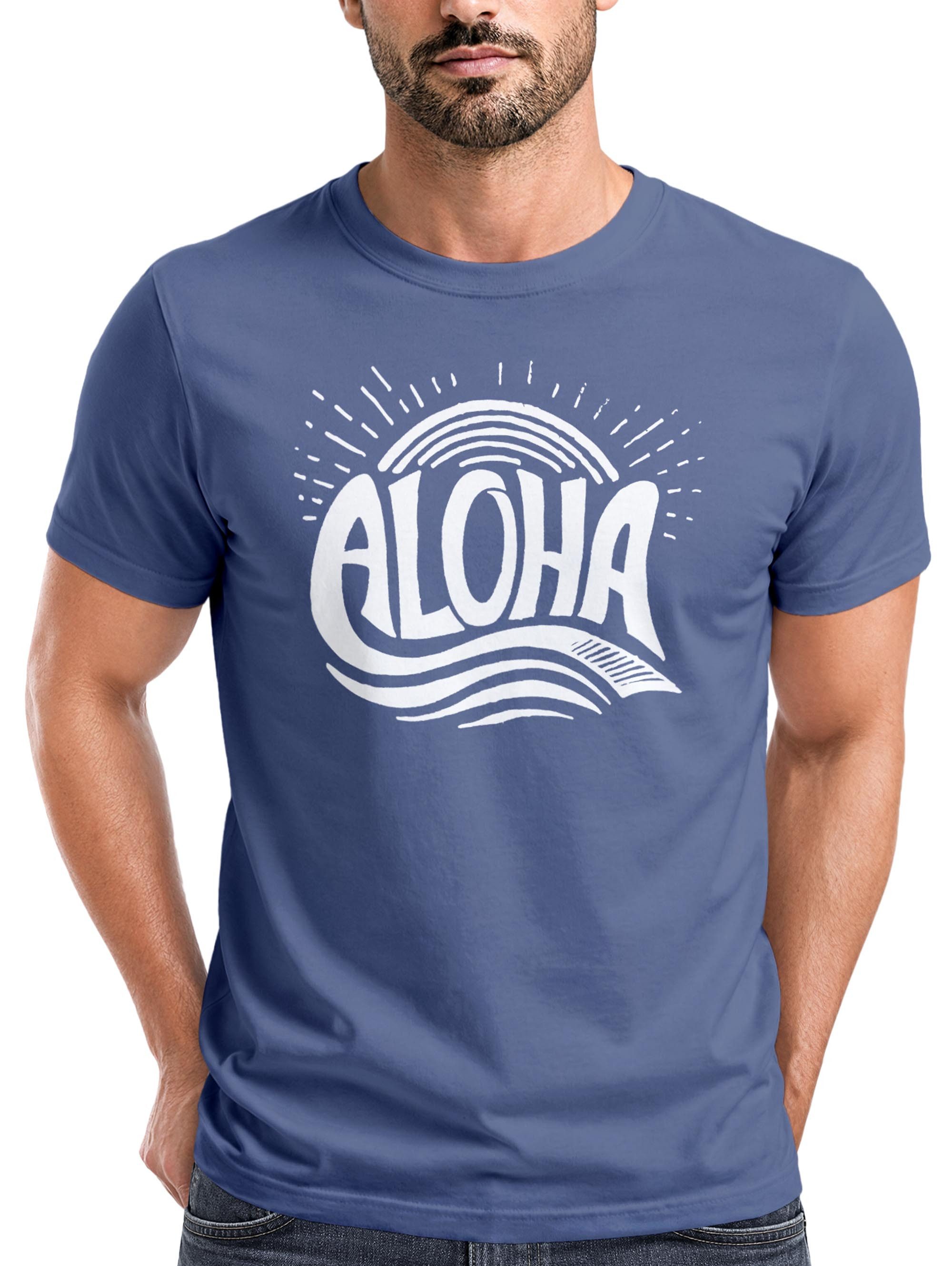 Neverless Print-Shirt Herren T-Shirt Aloha Wellen Surfing Sommer Slim Fit Neverless® mit Print