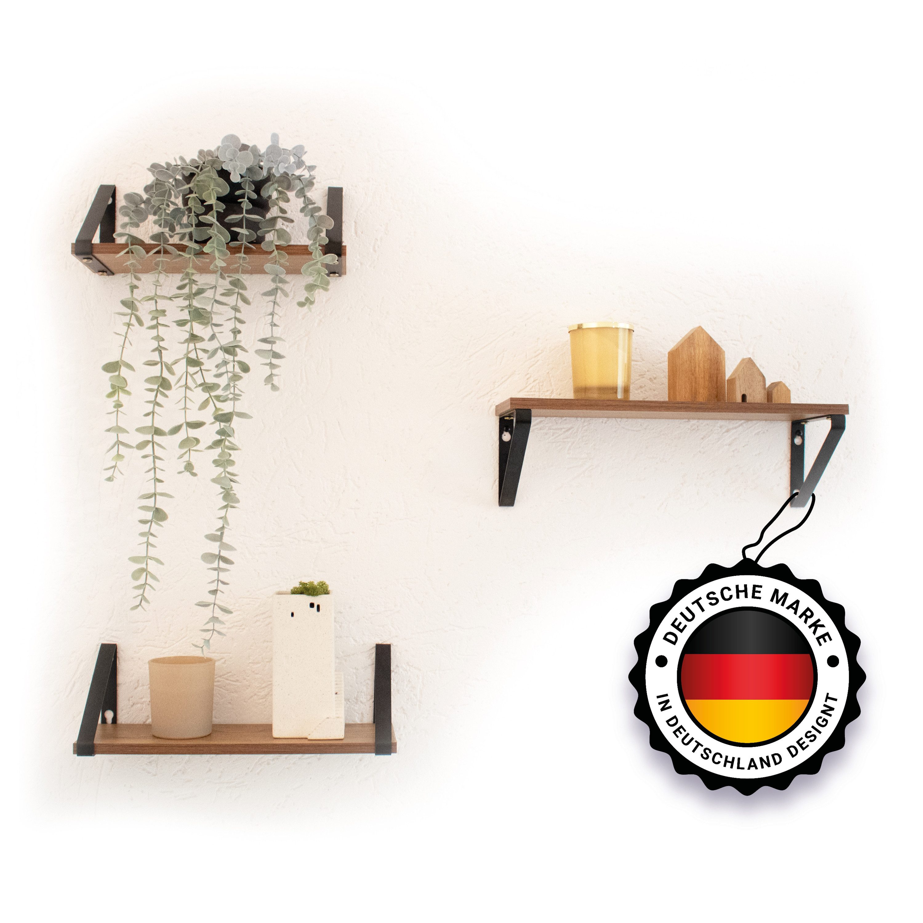 Kyto Wandregal Kyto Wandregal Set – 3er-Set Schweberegale aus Metall mit Holzplatten