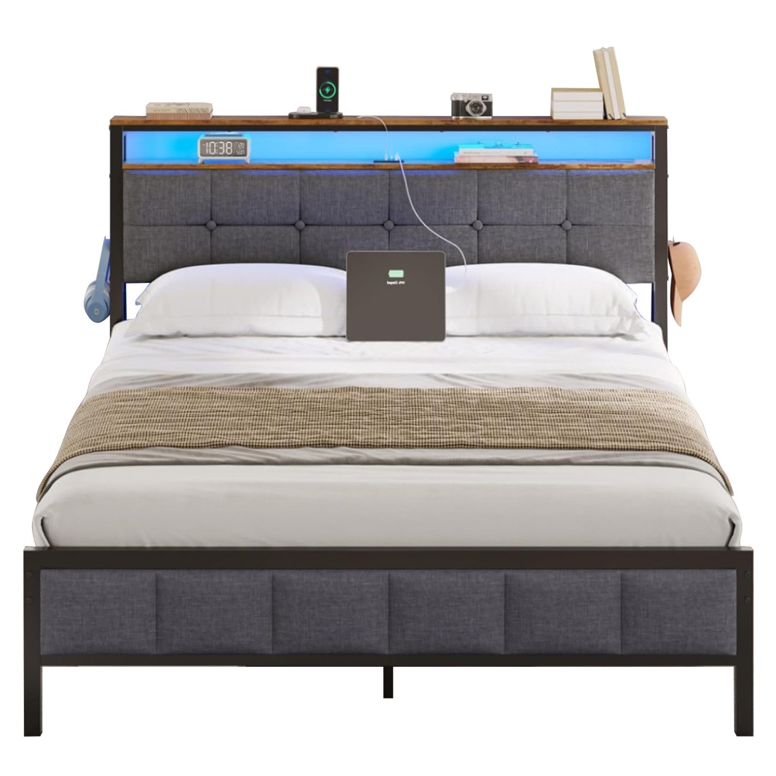 MSMASK Polsterbett mit Ladestation und LED-Beleuchtung (1-tlg., Ohne Matrat günstig online kaufen