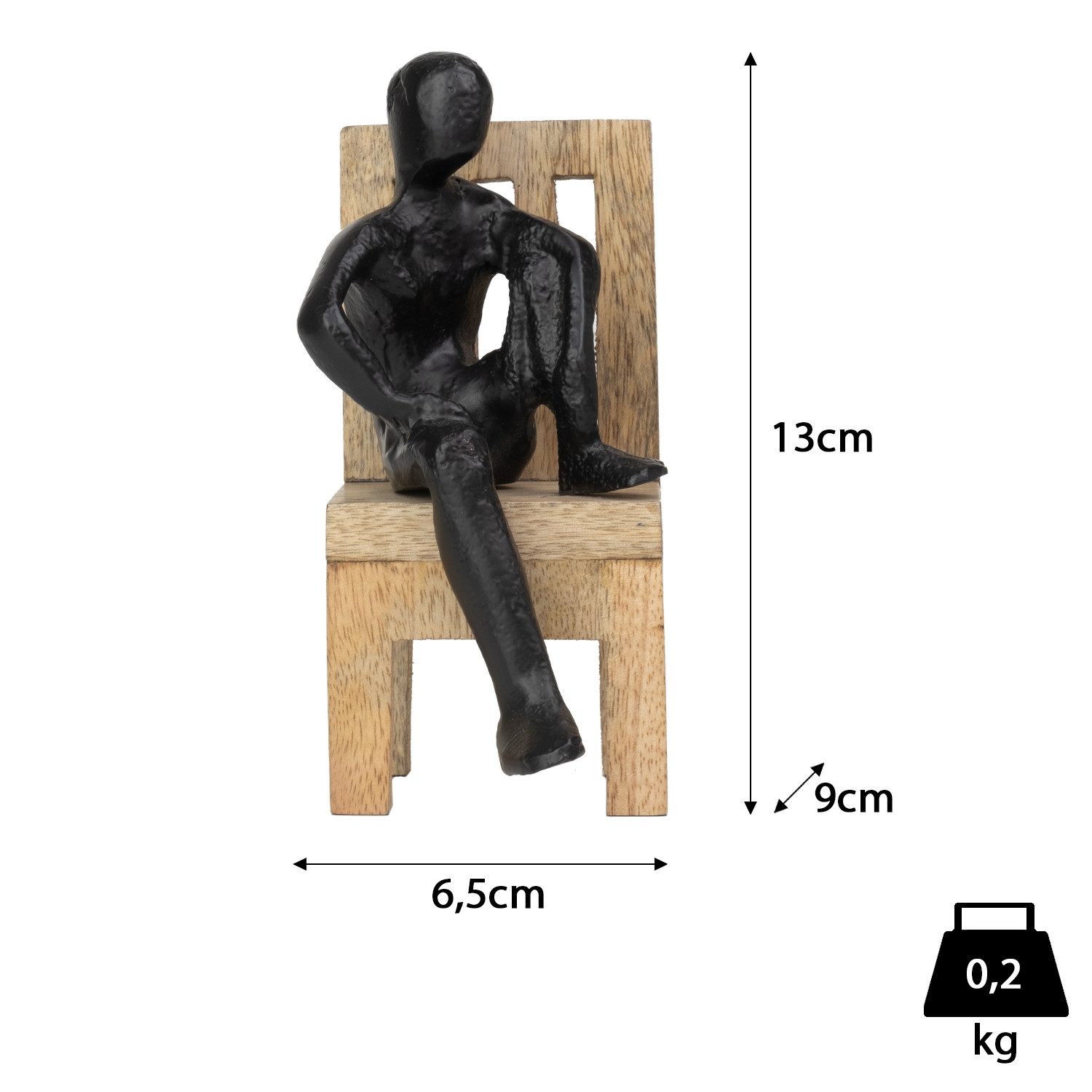Moritz Skulptur Mann auf Stuhl schwarz 13 cm, Holz, Tischdeko, Fensterdeko, Wanddeko, Holzdeko, Weihnachtsdeko