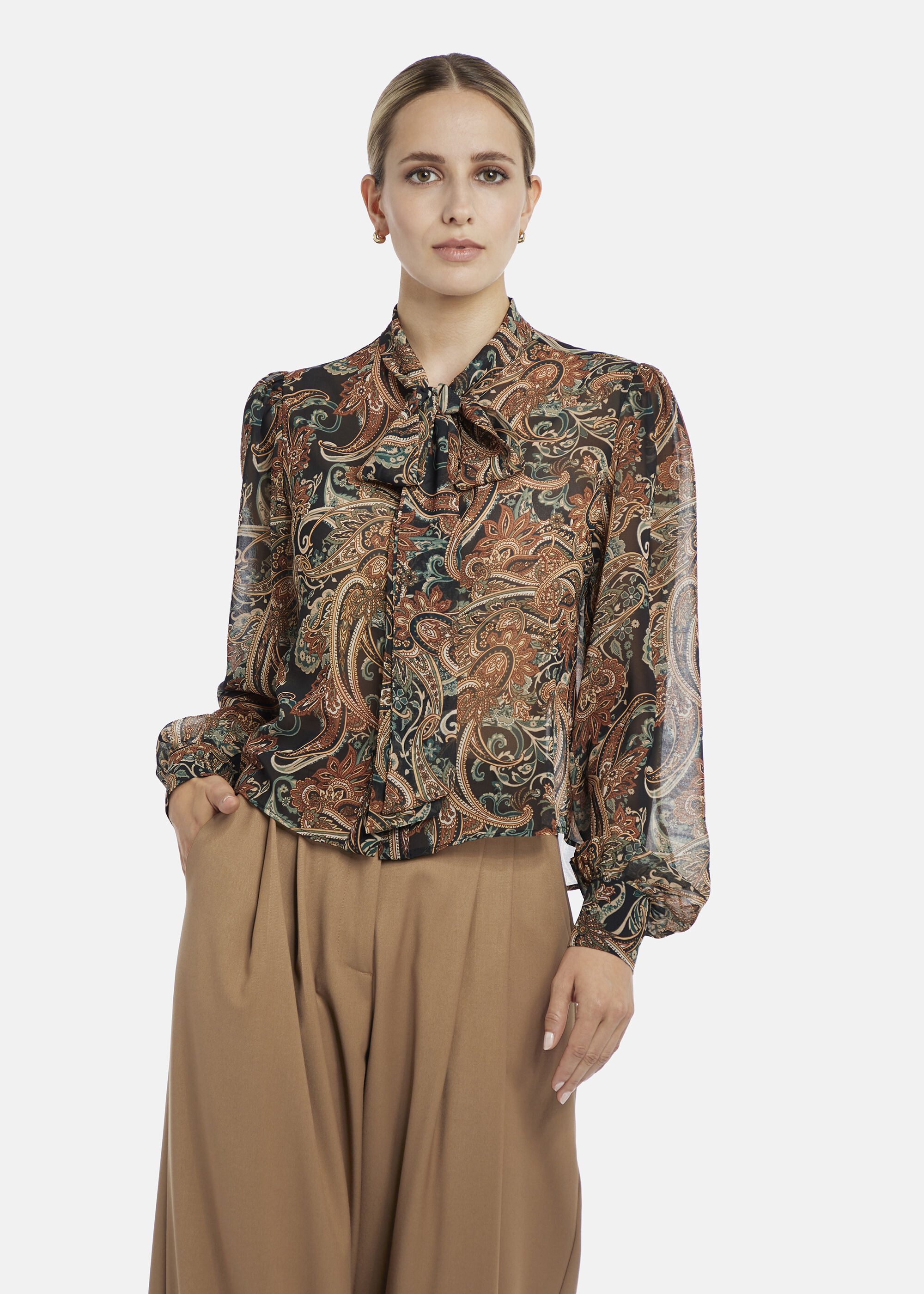 Nicowa Schluppenbluse Elawi (1-tlg) Chiffonbluse mit Schleifenbindung