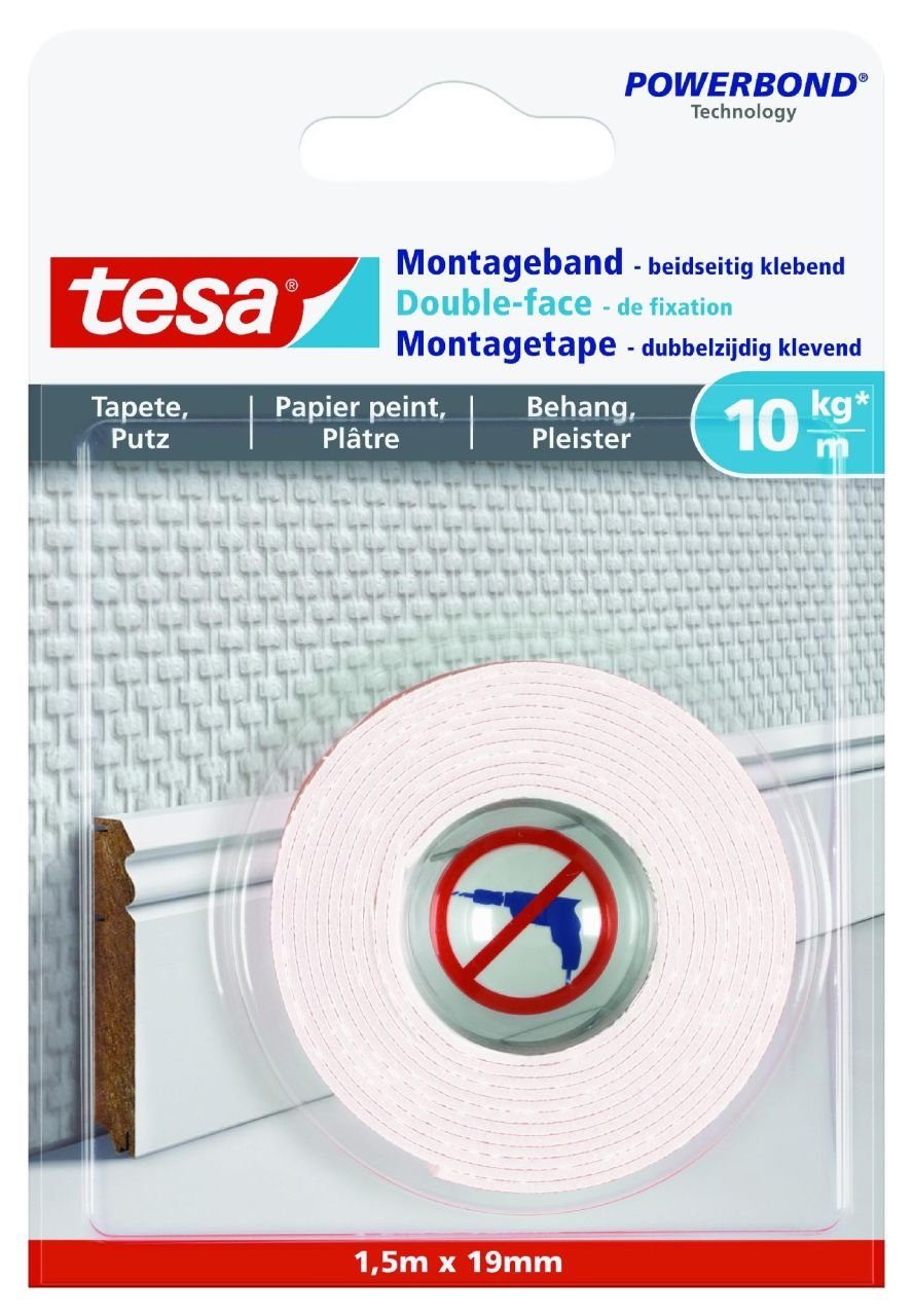 tesa Montagekleber tesa Montageband 1,5 m x 19 mm, weiß