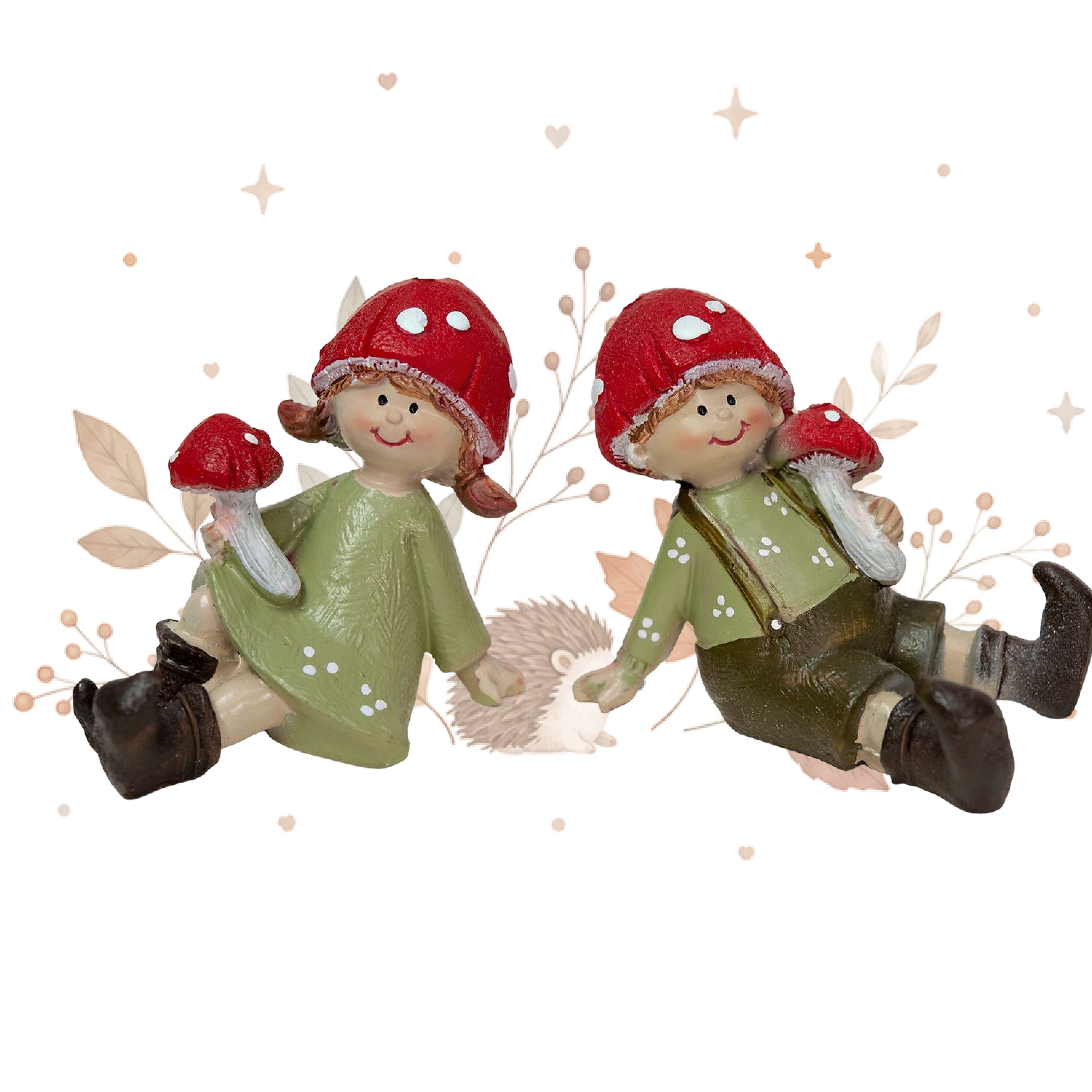 Logbuch-Verlag Dekofigur Fliegenpilz-Kinder Figuren 2er Set sitzend 7,5 x 5 x 6,5 cm rot grün