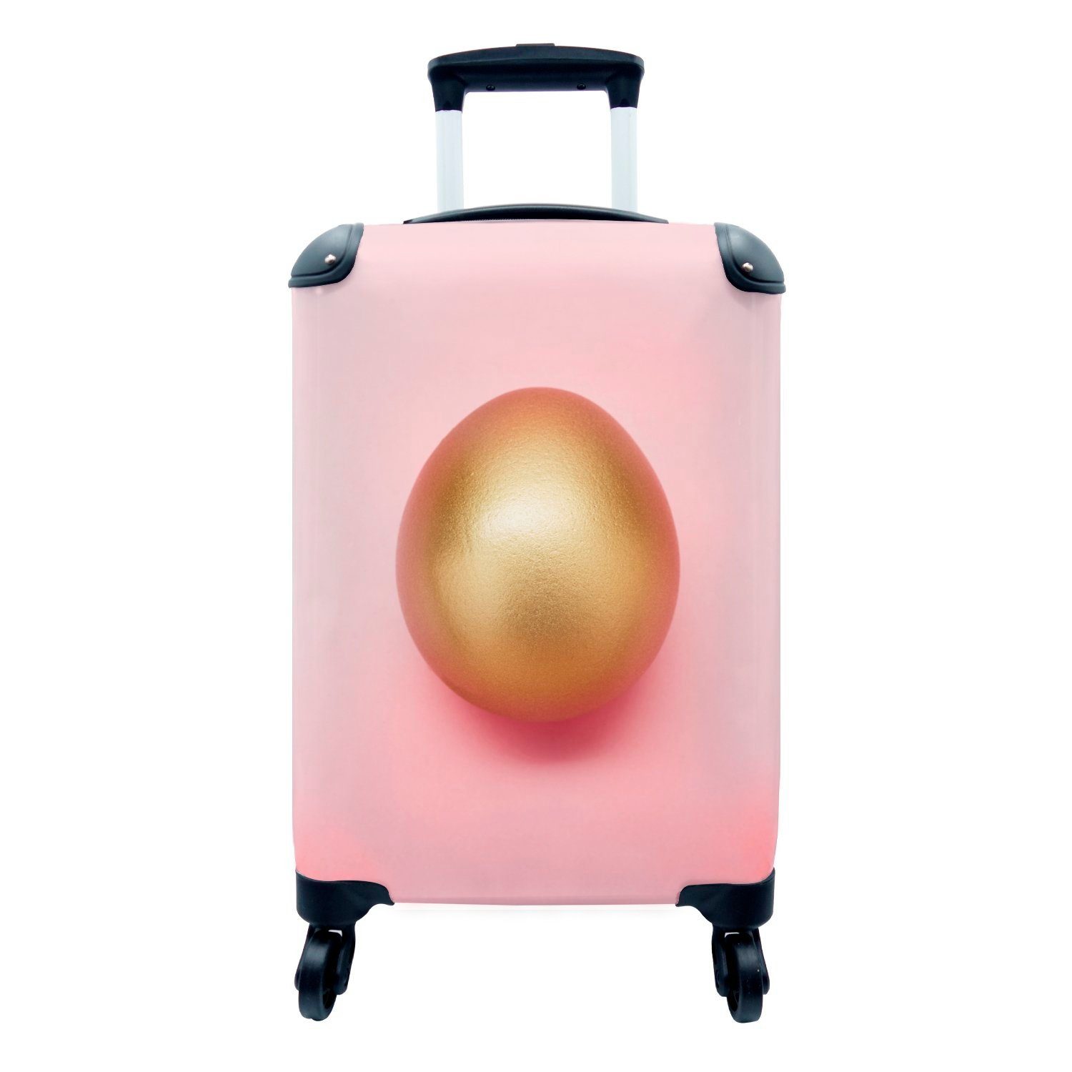 MuchoWow Handgepäckkoffer Ei - Gold - Rosa, 4 Rollen, Reisetasche mit rollen, Handgepäck für Ferien, Trolley, Reisekoffer | Handgepäck-Koffer
