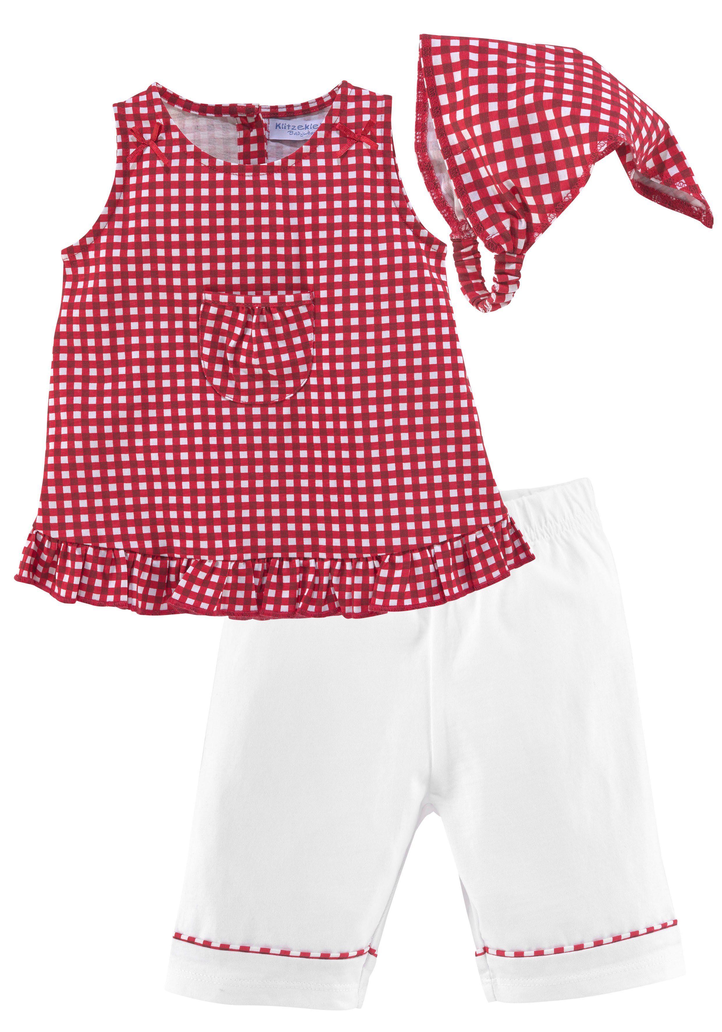 Baby-Mädchen) Klitzeklein 3-tlg., (Spar-Set, & Kopftuch Baby-Set aus Hose Bio-Baumwolle Kleid,