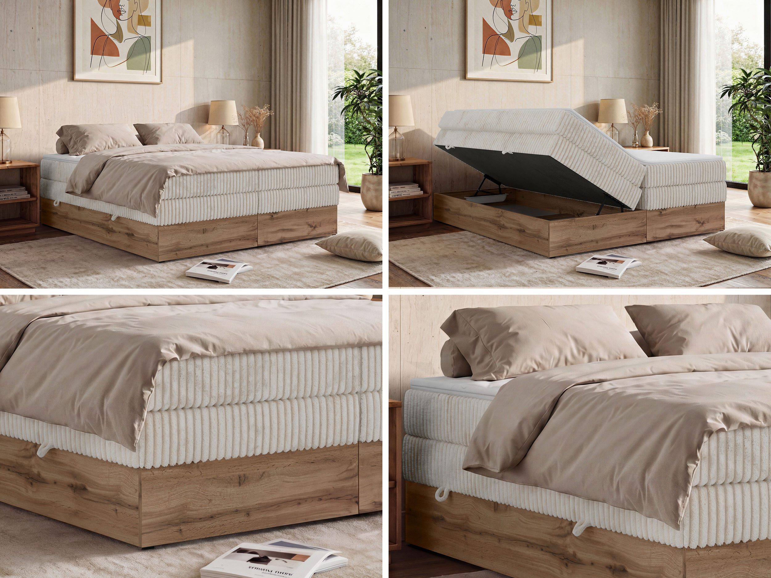 MKS MÖBEL Boxspringbett WOOD ZERO KING (Set, Bett, Möbelplattenelementen, Polsterbett mit integrierten Multipocket-Matratze), Topper T25 oder Visco optional, ohne Kopfteil, 2 Bettkästen, H3/H4