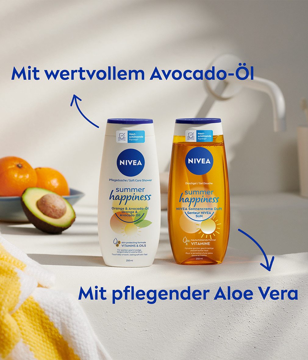 Nivea Duschgel Summer Happiness Sonnenduft 6 x 250 ml, 6-tlg., pH Hautneutral