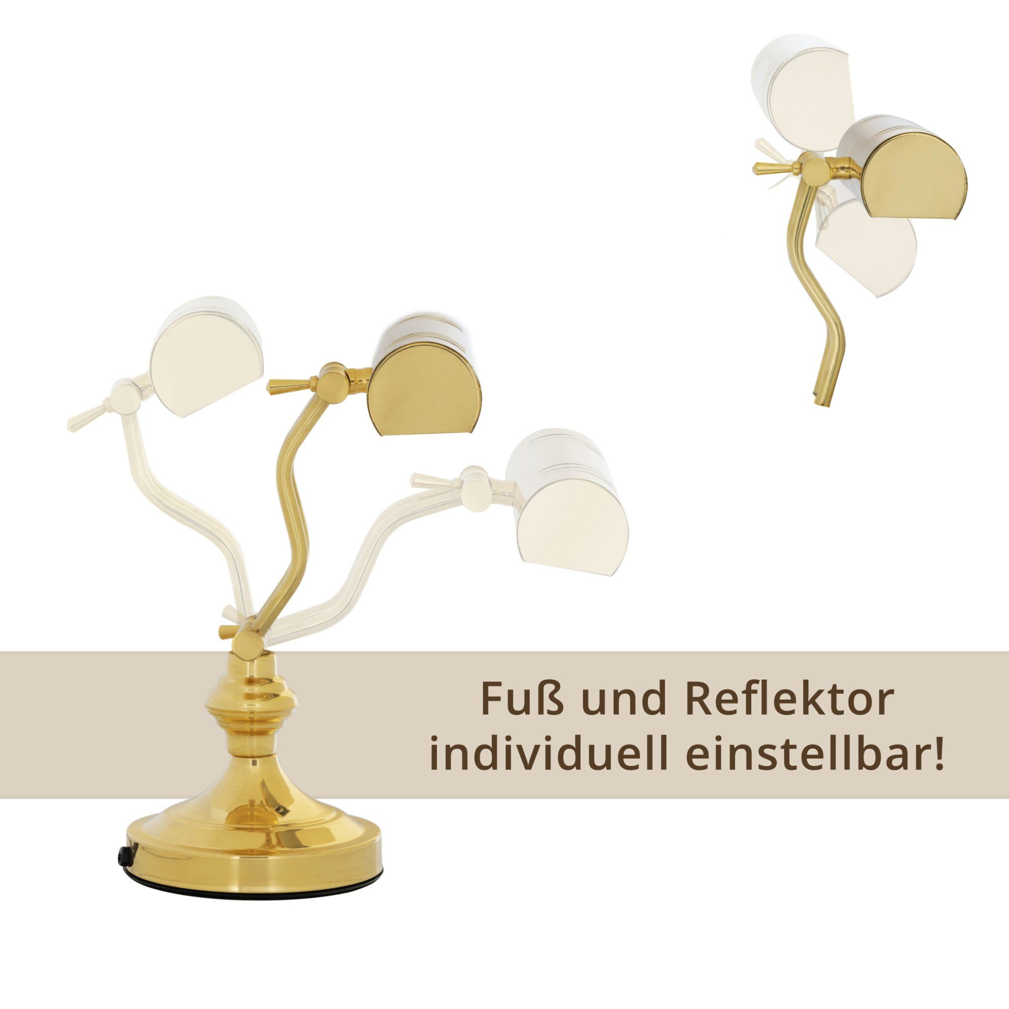 Classic Cantabile Tischleuchte L3-A Messing Klavierleuchte, ohne Leuchtmittel, robuste Pianoleuchte