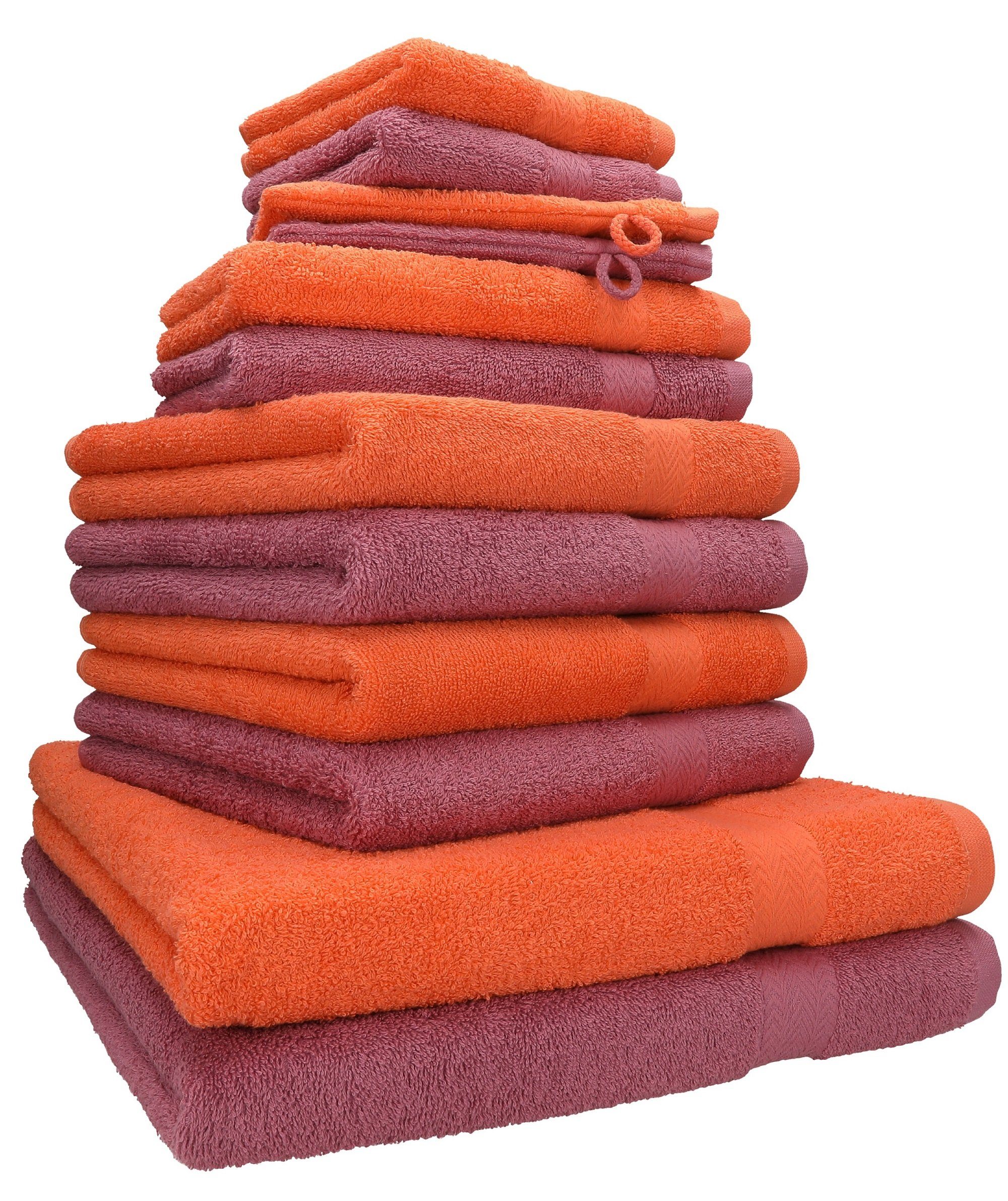 Betz Handtuch Set 12-TLG. Handtuch Farbe 2 4 2 (12-tlg) Handtücher Baumwolle 100% Seiftücher 2 blutorange/Beere, Gästetücher Set Duschtücher 2 Premium 100% Waschhandschuhe Baumwolle
