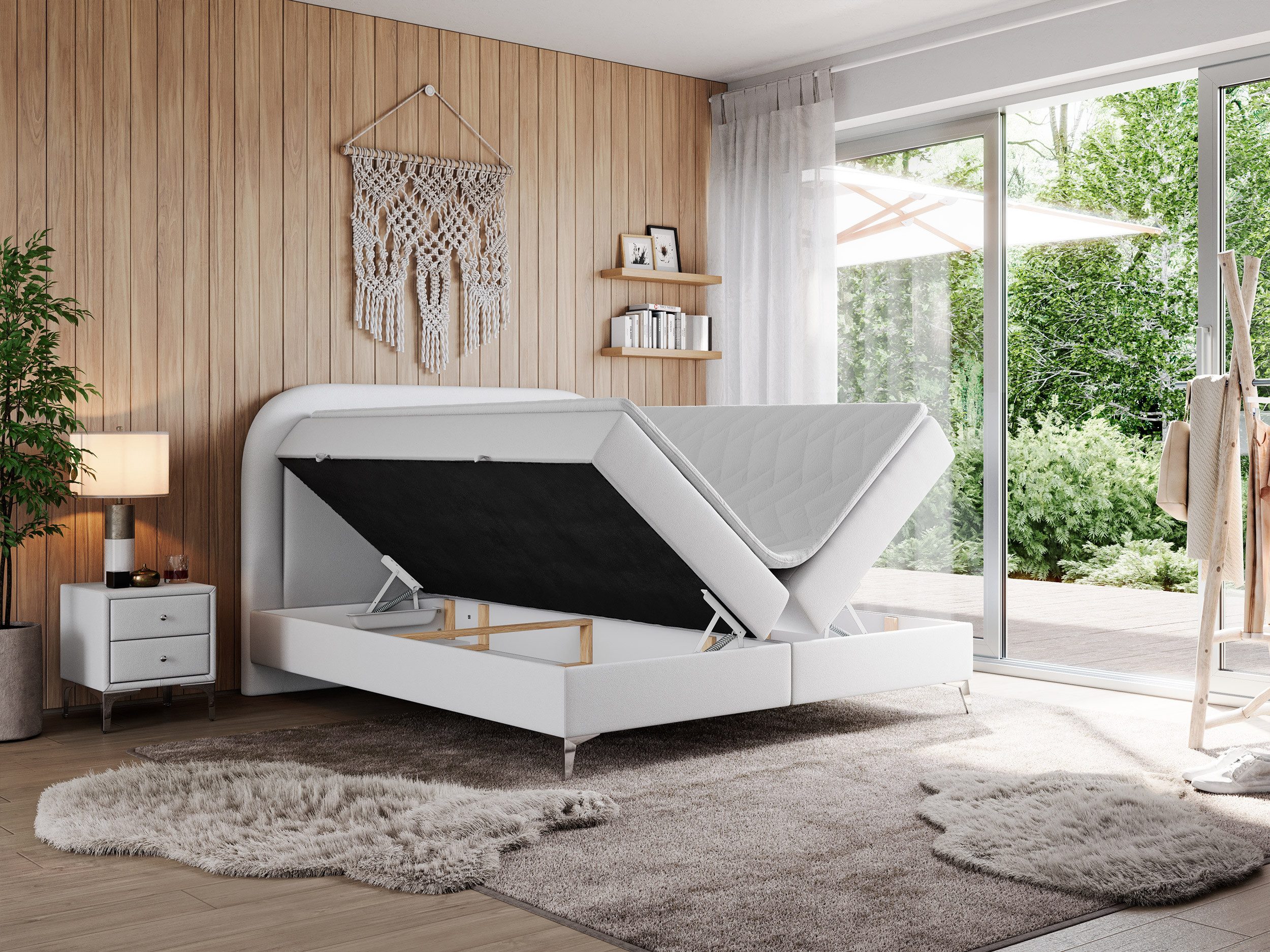 MKS MÖBEL Boxspringbett EIRA (Set, Packung, T30-Schaum, Topper T25/Visco, abgerundete Kopfstütze, Metallbeine), Doppelbett mit Stauraum, zum Schlafzimmer, Multipocket-Matratzen