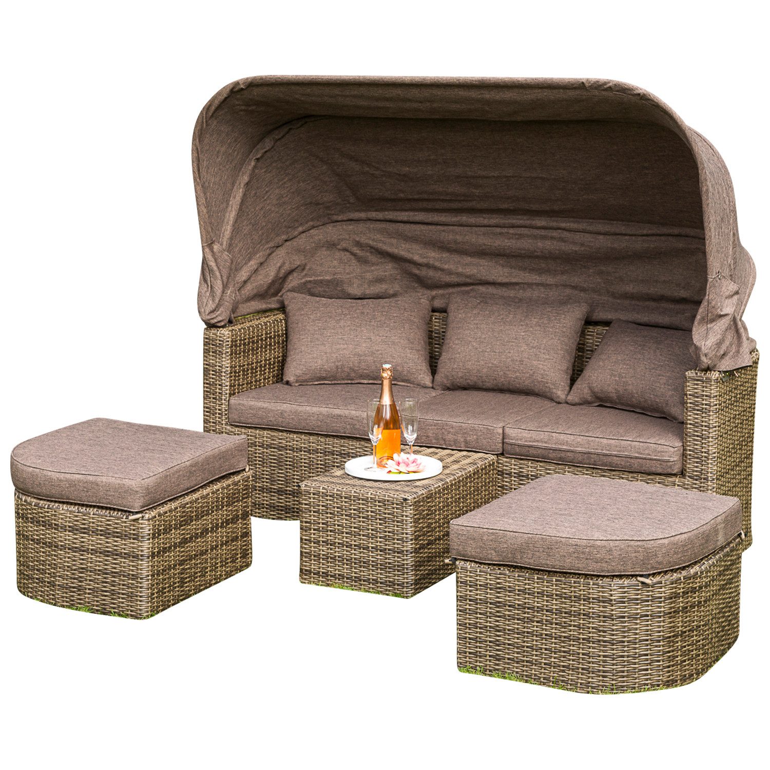 MERXX Gartenliege Funktionsbett RENNES, Polyratten natur, günstig online kaufen