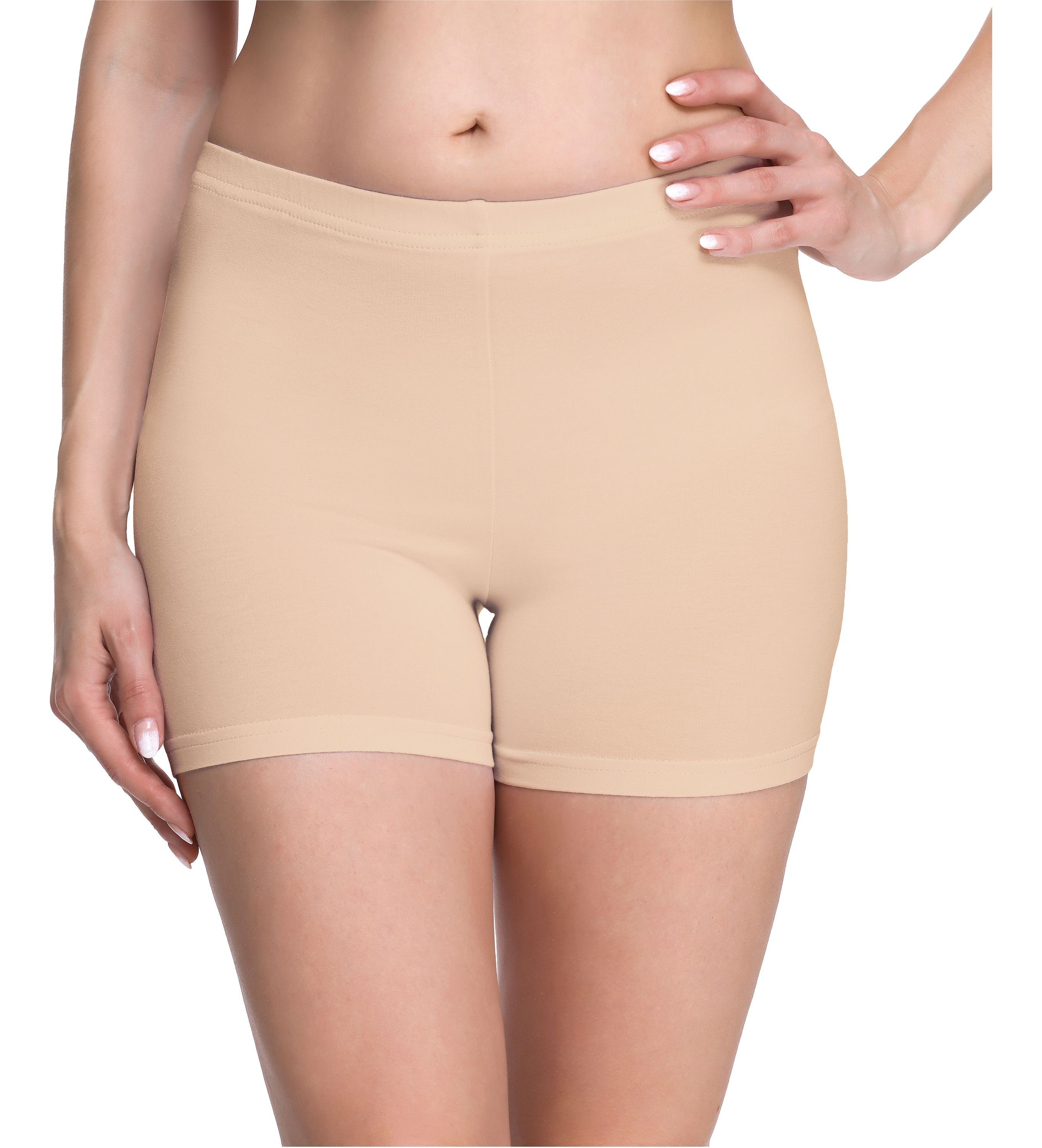 Beige Shorts MS10-283 Bund Unterhose Style Boxershorts (1-tlg) Leggings Merry Radlerhose elastischer Hotpants Damen