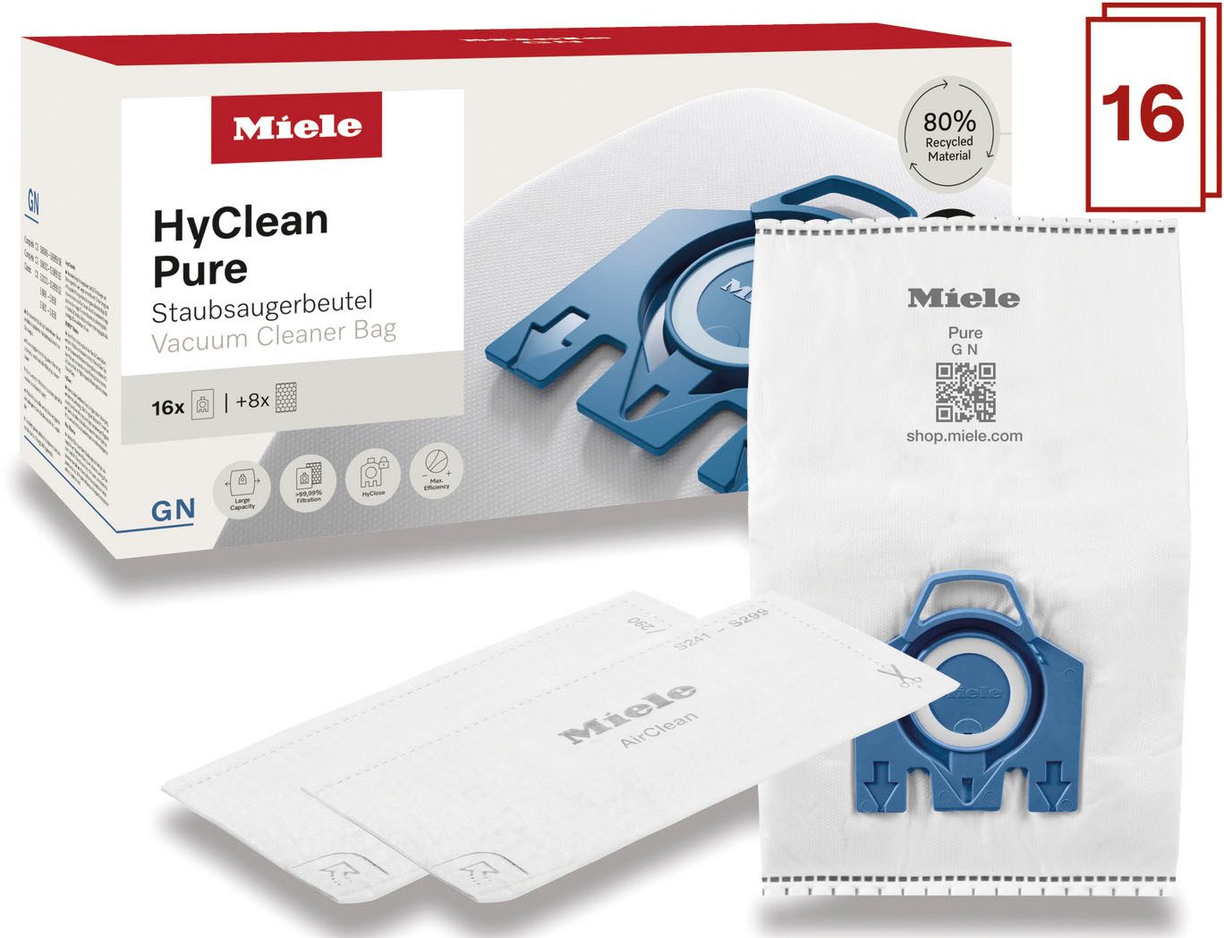 Miele Staubsaugerbeutel Miele Original Zubehör -XXL-Pack Staubsaugerbeutel GN HyClean Pure 2.0, passend für Miele, 16 St.
