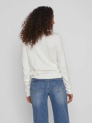 TOP White V-NECK Vila L/S Alyssum KNIT VIRIL NOOS - V-Ausschnitt-Pullover