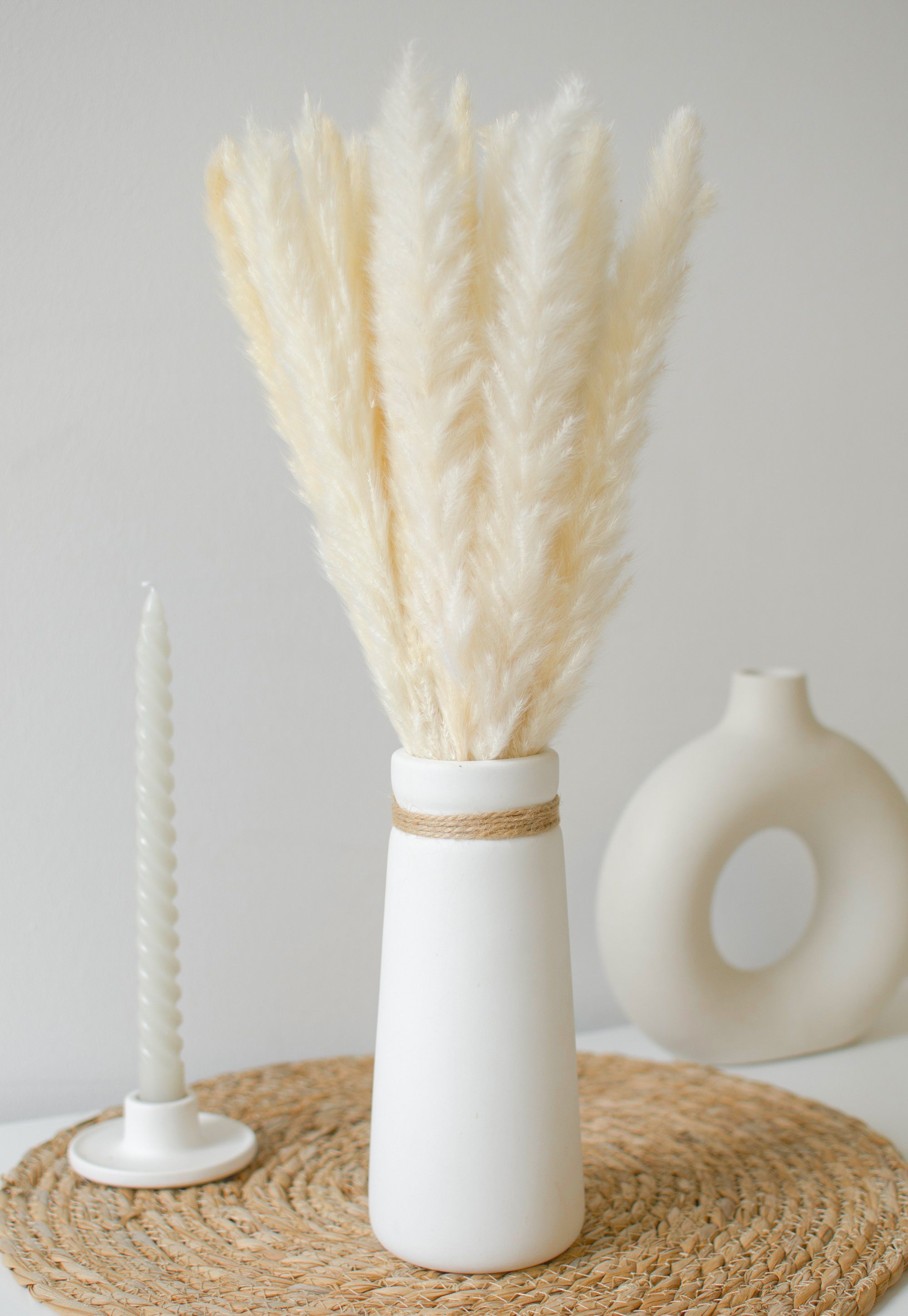 flature Tischvase Keramik Vase Weiß Boho Style - für Pampasgras und Blumen günstig online kaufen
